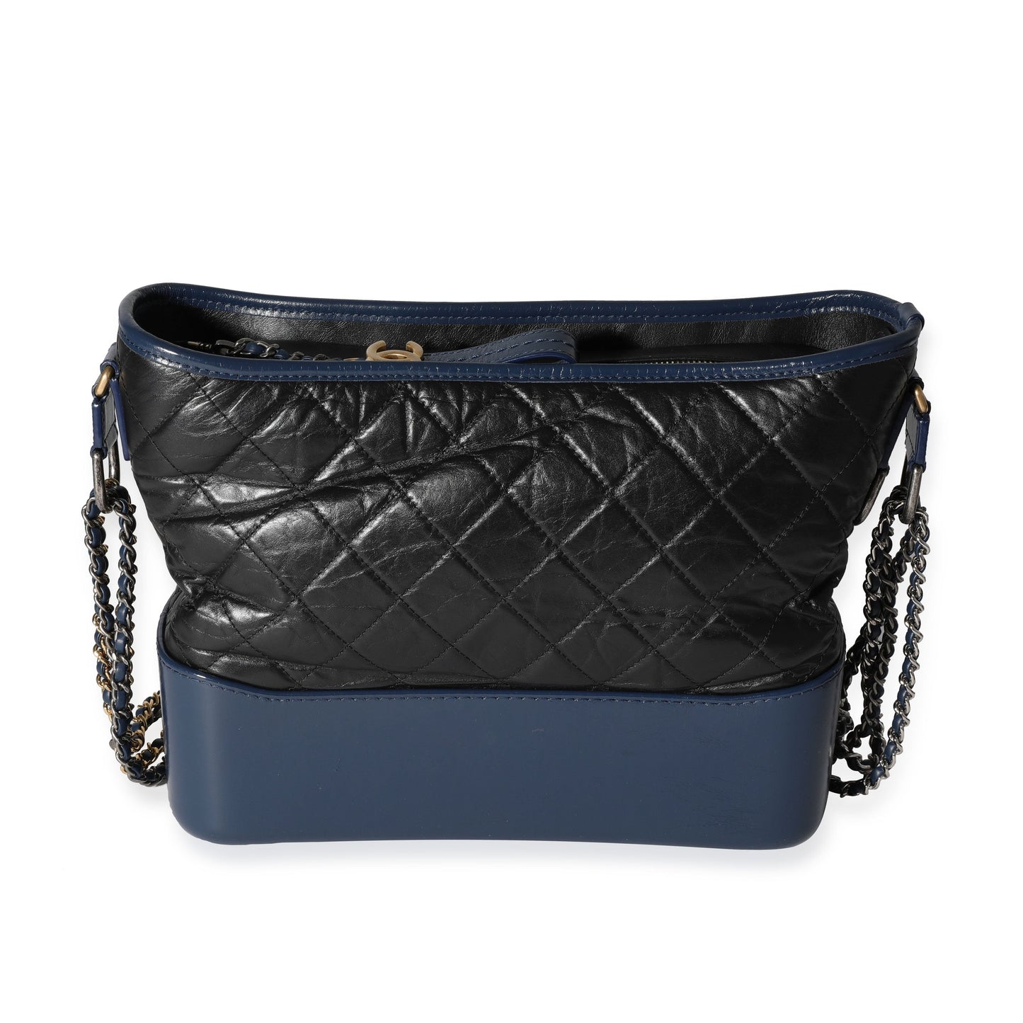 CHANEL Black Blue Quilted Aged Calfskin Large Gabrielle Hobo