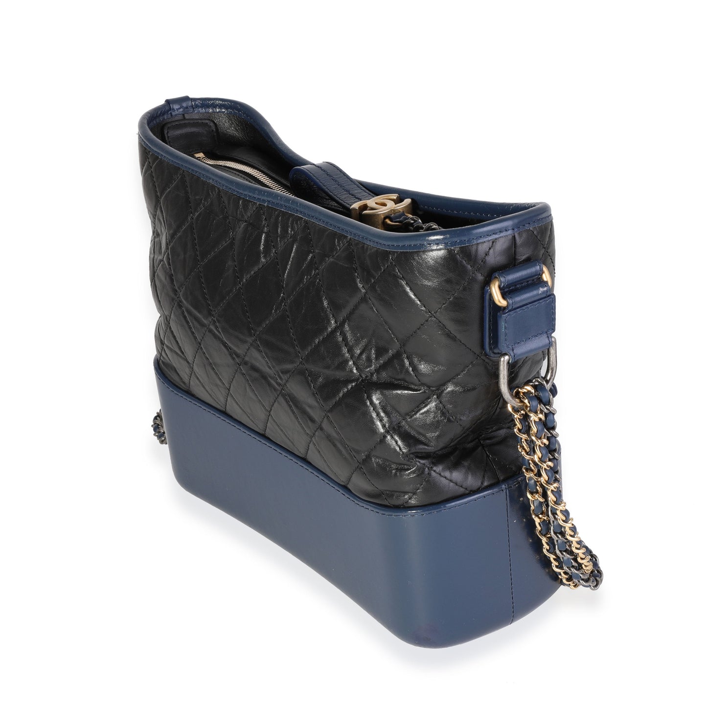 CHANEL Black Blue Quilted Aged Calfskin Large Gabrielle Hobo