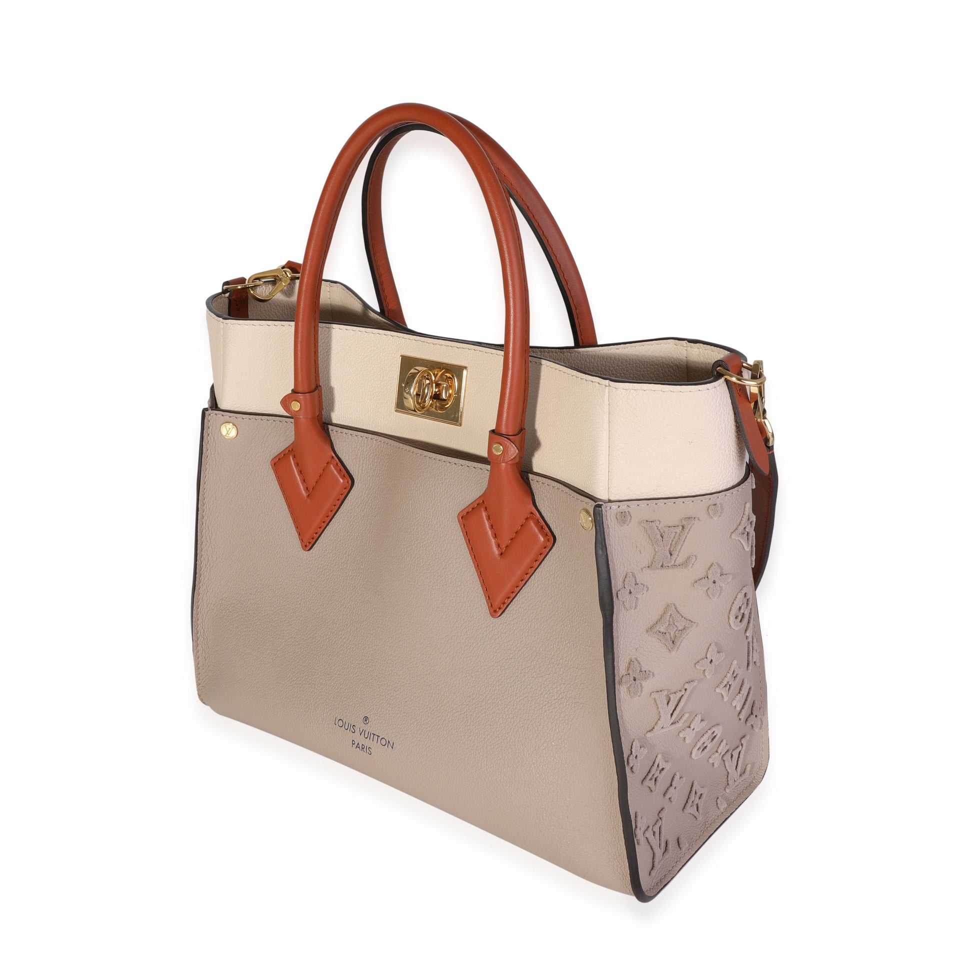 Luxury Women's Tote Bag | Louis Vuitton Galet Calfskin & Tufted Monogram On My Side MM Tote