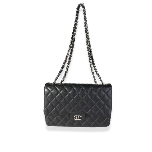 CHANEL Black Quilted Caviar Jumbo Classic Single Flap Bag