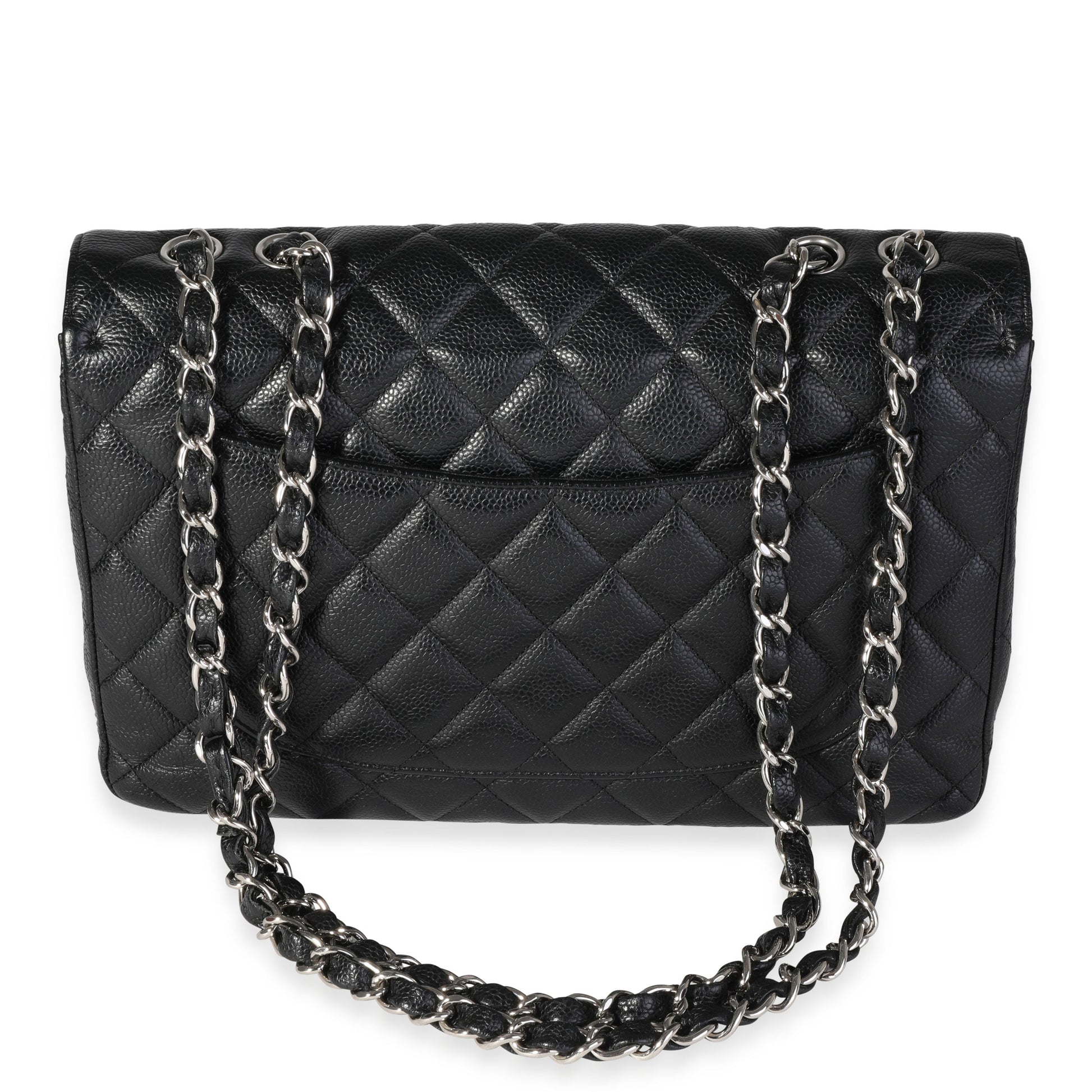 CHANEL Black Quilted Caviar Jumbo Classic Single Flap Bag