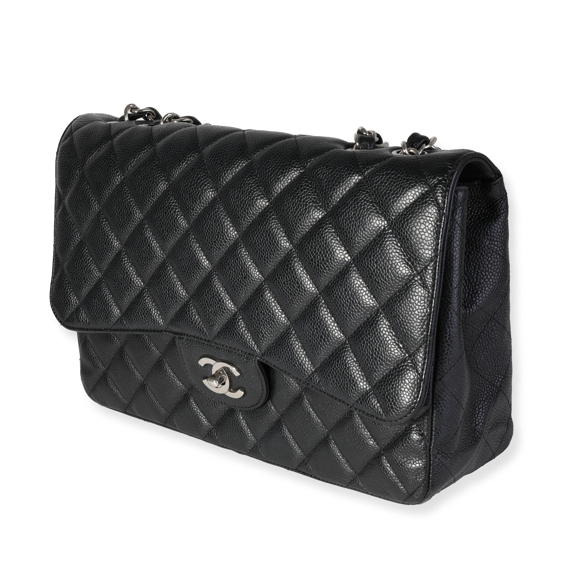 CHANEL Black Quilted Caviar Jumbo Classic Single Flap Bag