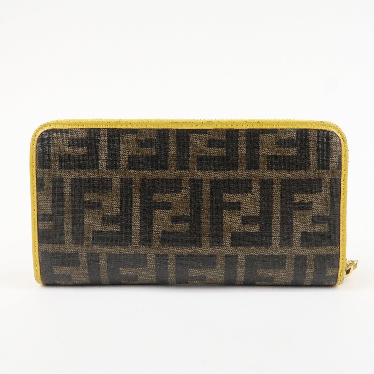 FENDI Zucca PVC Leather Round Zippy Long Wallet Brown Yellow 8M0299