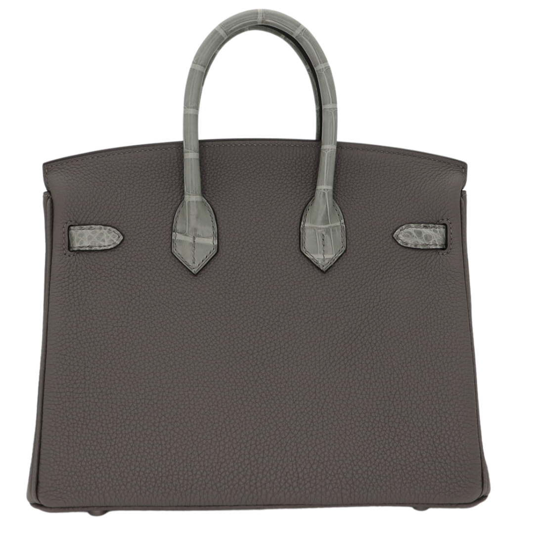 Hermes25cm Birkin Touch Gris Meyer Togo/ Matte Alligator Palladium Hardware