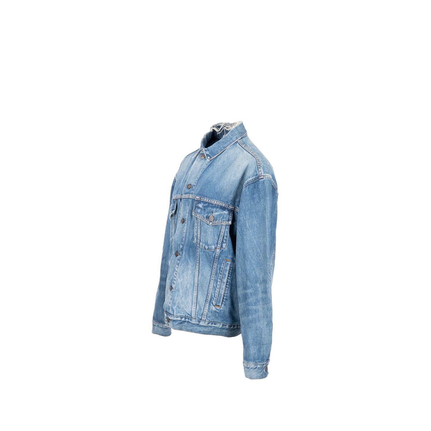 Balenciaga Size 38 Oversized Back Logo Denim Jacket Cotton Blue