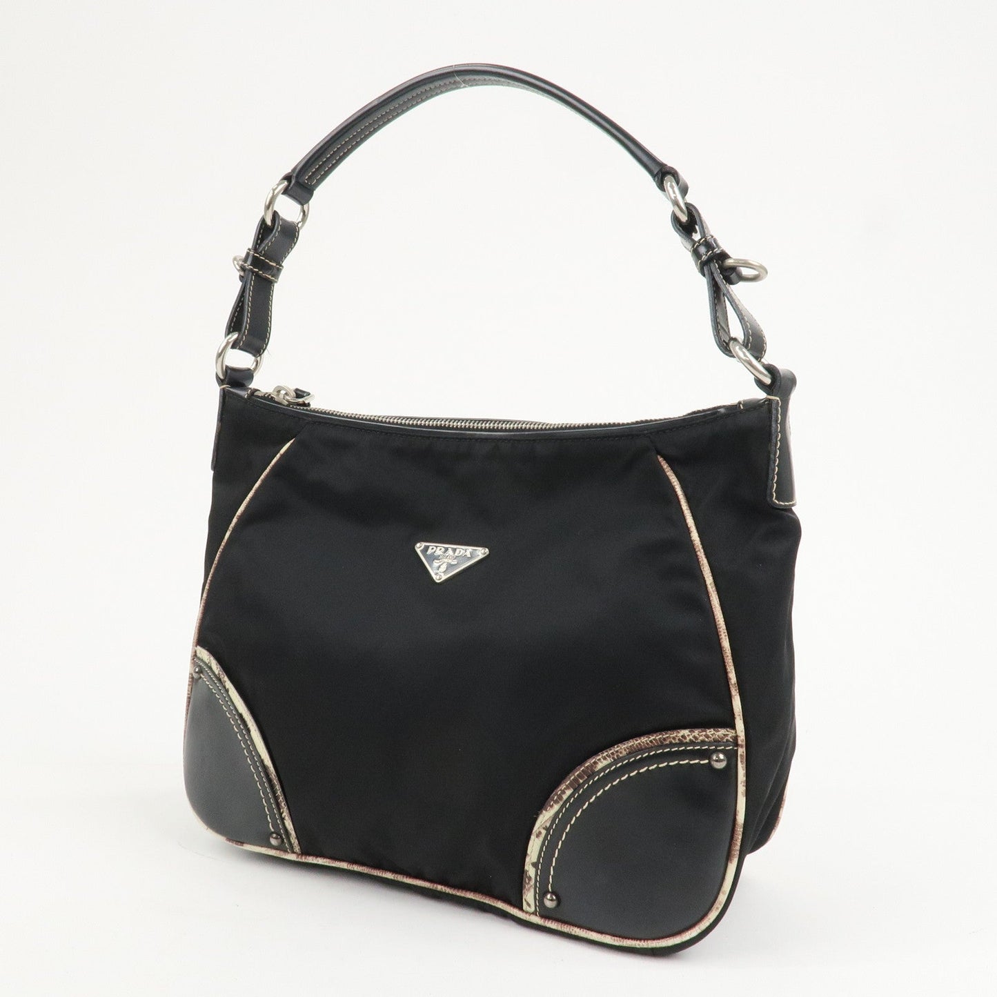 PRADA Triangle Logo Nylon Leather Shoulder Bag Black BR2840