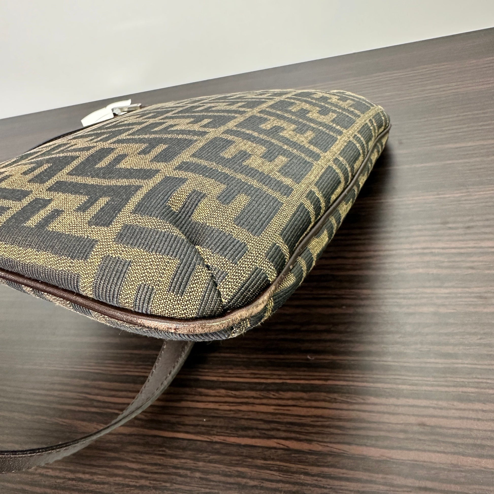 FENDI Zucca Mamma Baguette Shoulder Bag Canvas Leather LB123009