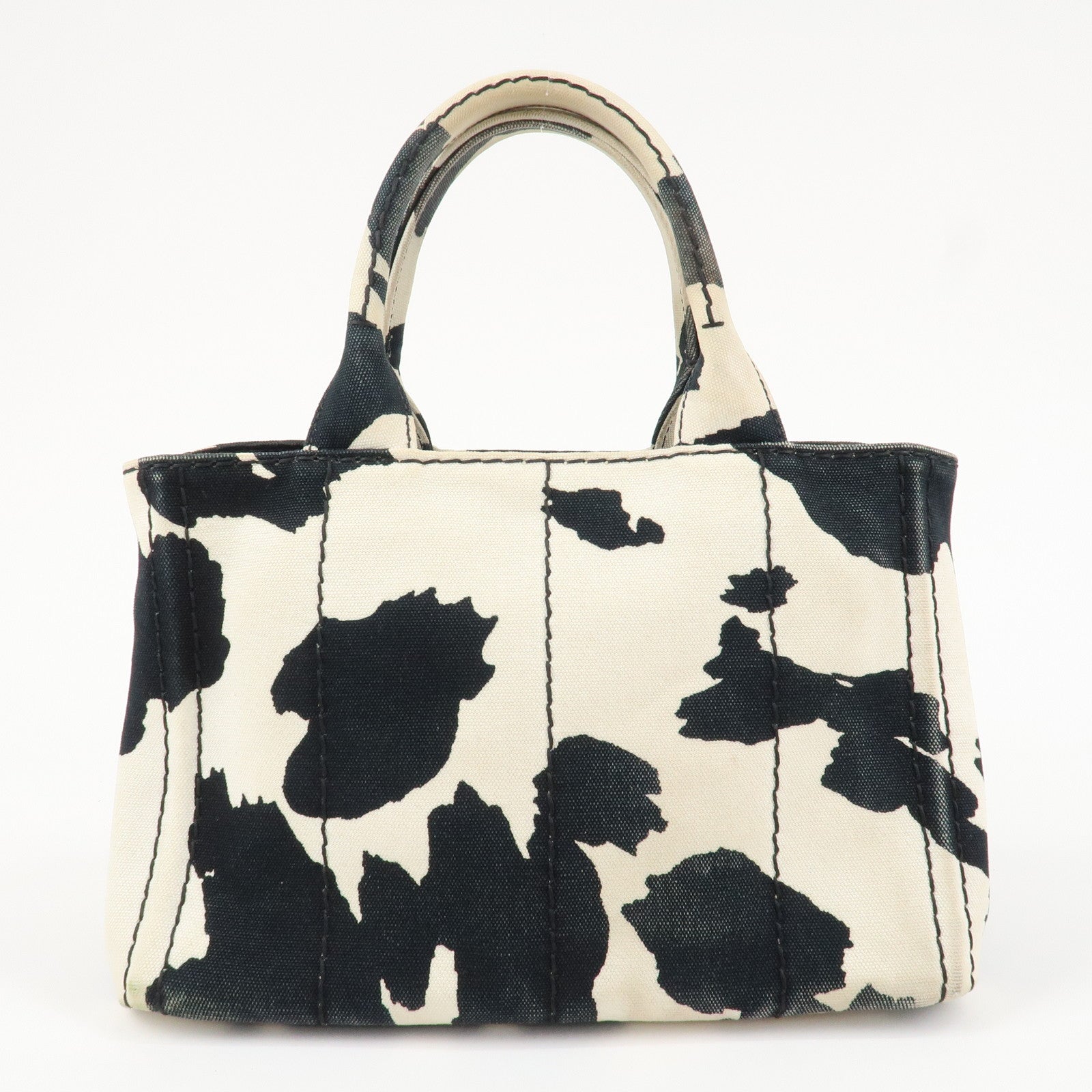 PRADA Logo Canapa Mini Canvas 2Way Bag Hand Bag Black White B2439G