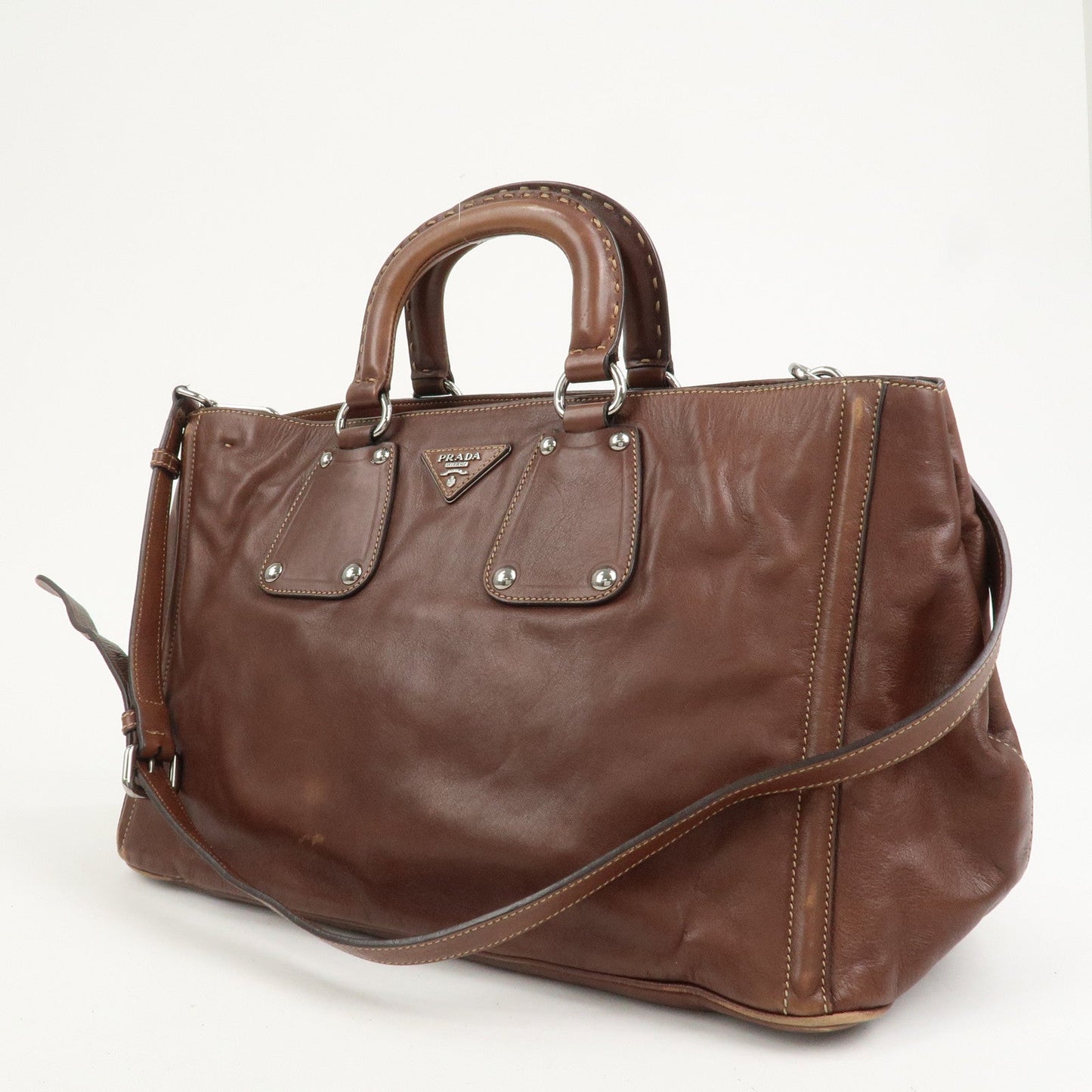 PRADA Triangle Logo 2Way Bag Tote Bag Shoulder Bag BN1889