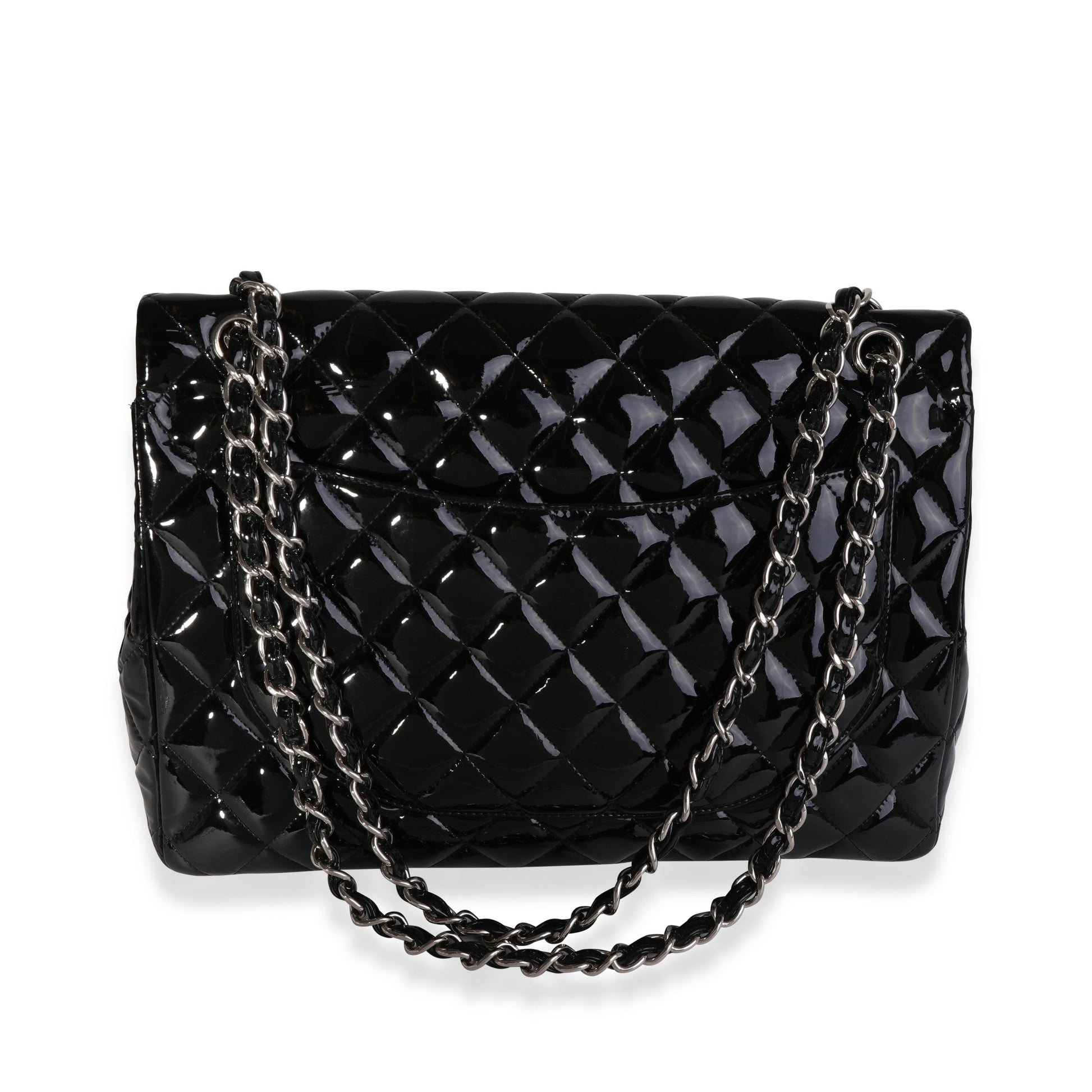 CHANEL Black Quilted Patent Leather Maxi Classic Double Flap Bag