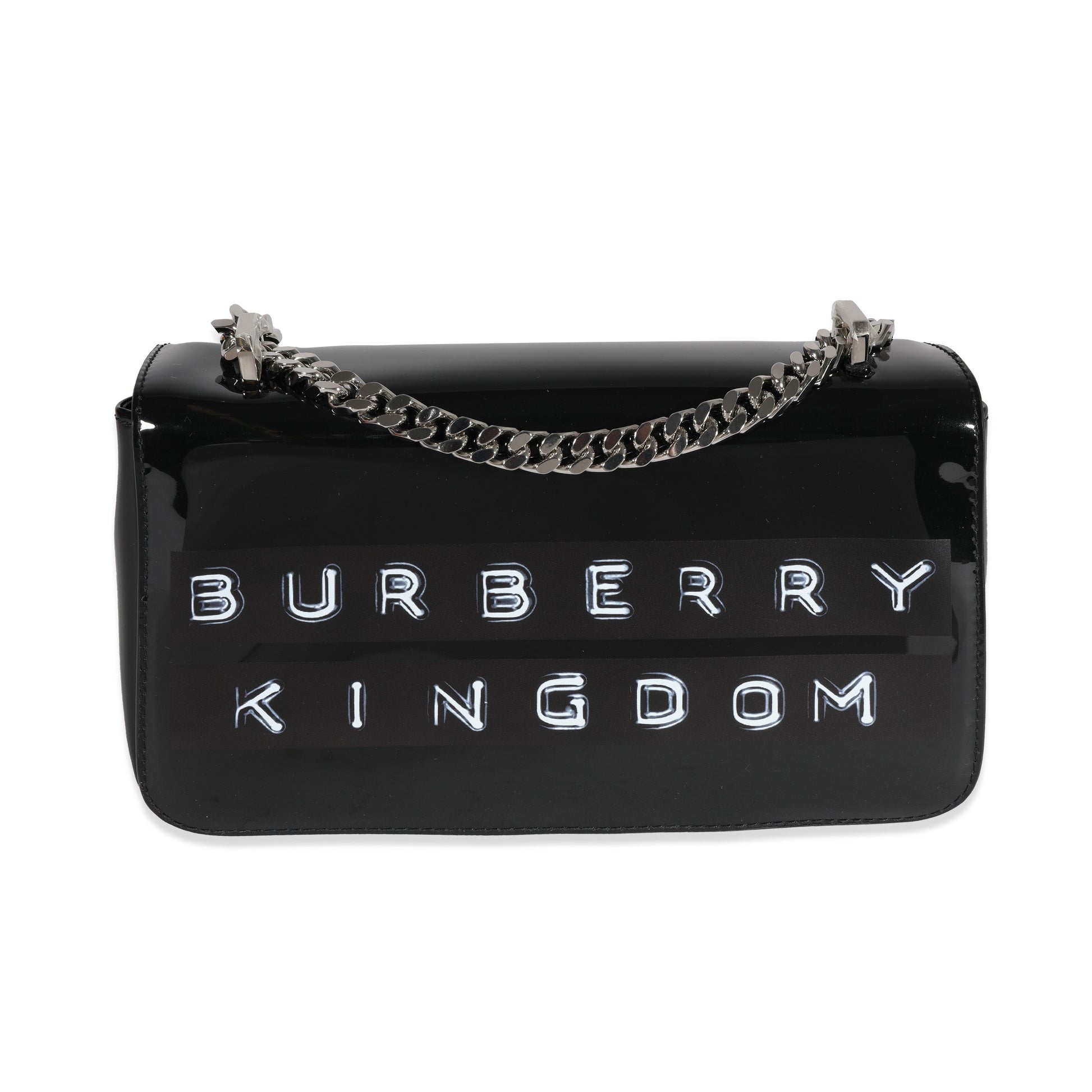 Burberry Black Patent Leather Tape Print Small Lola Bag