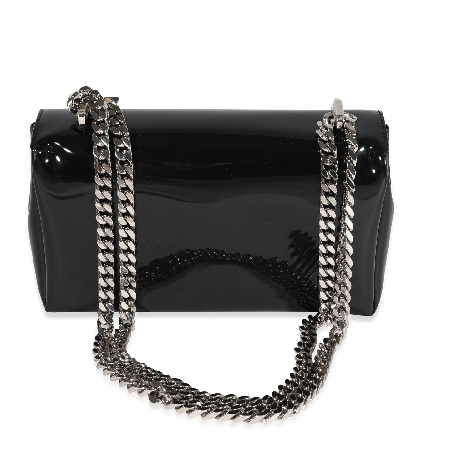 Burberry Black Patent Leather Tape Print Small Lola Bag