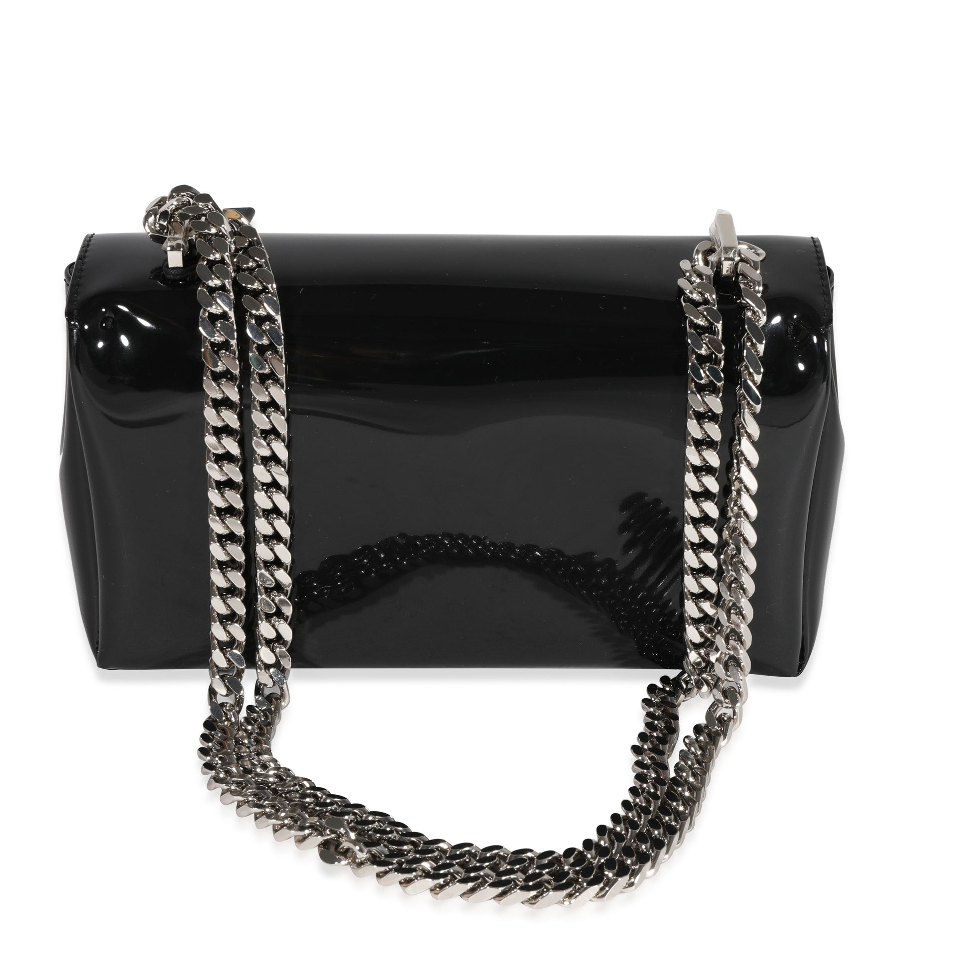 Burberry Black Patent Leather Tape Print Small Lola Bag