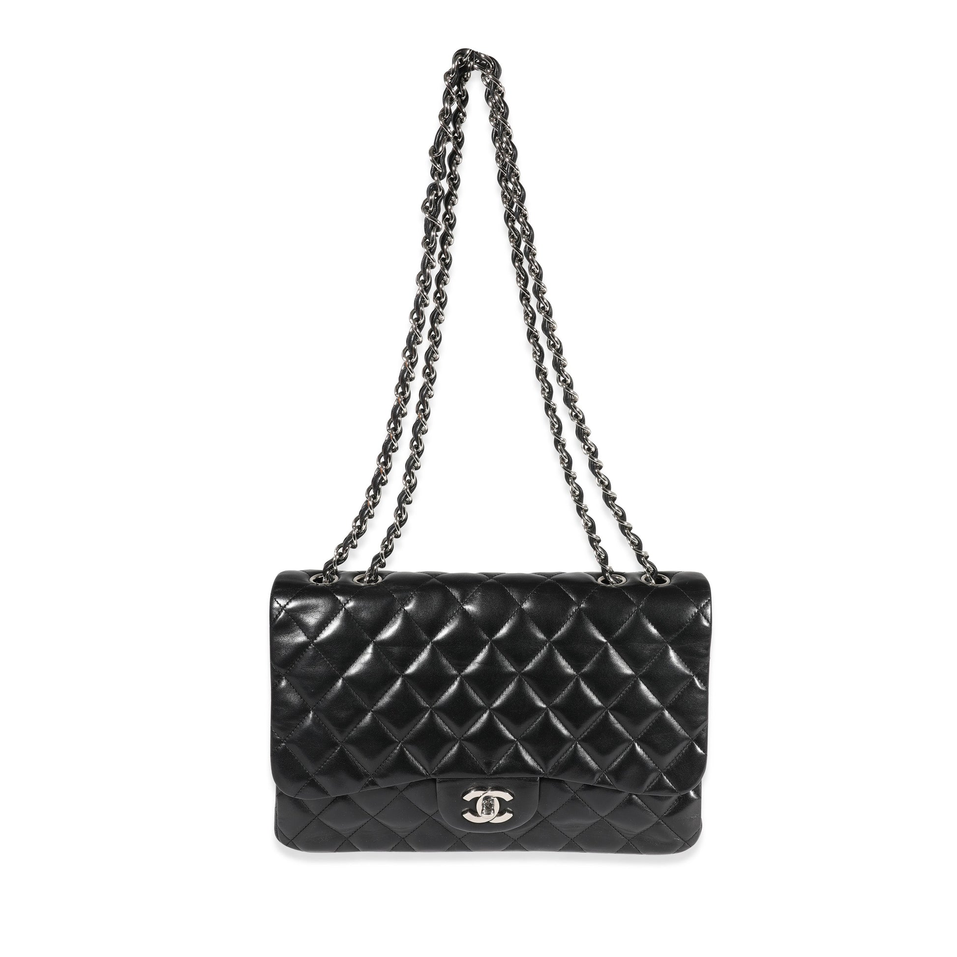 CHANEL Black Quilted Lambskin Jumbo Classic Single Flap Bag