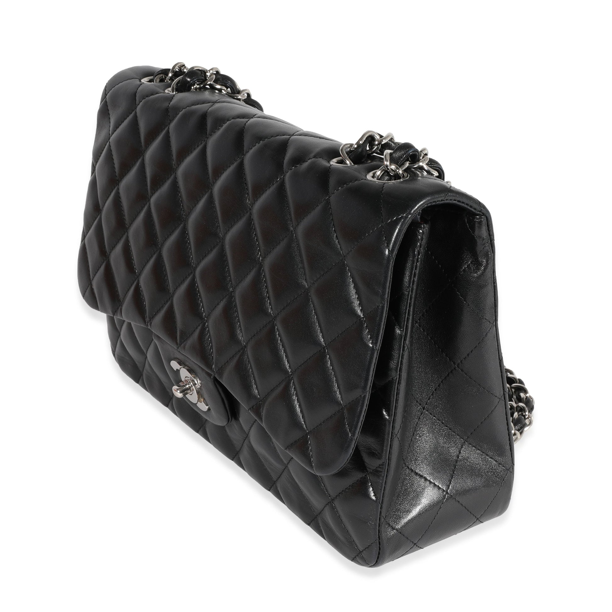 CHANEL Black Quilted Lambskin Jumbo Classic Single Flap Bag