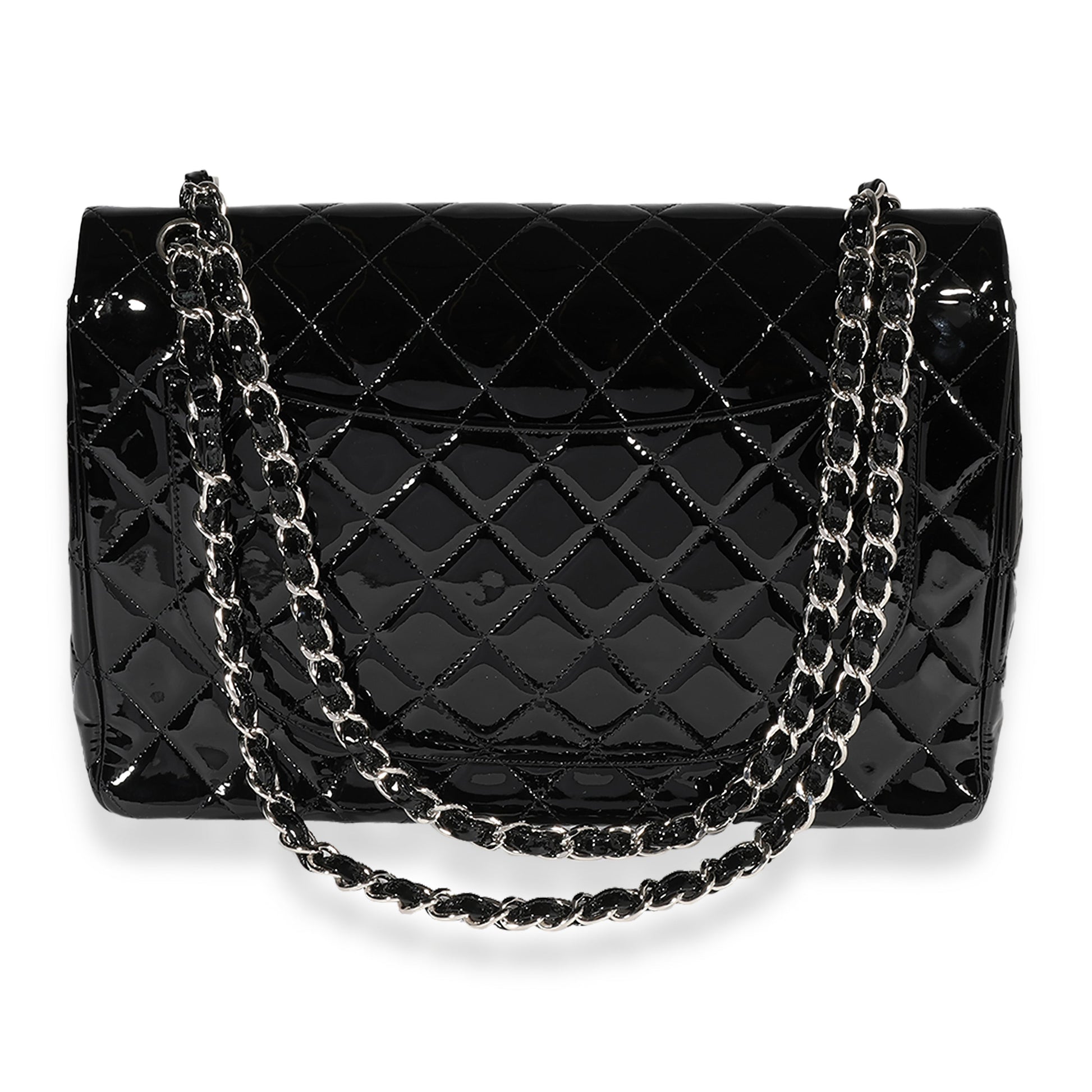 CHANEL Black Quilted Patent Leather Maxi Classic Double Flap Bag