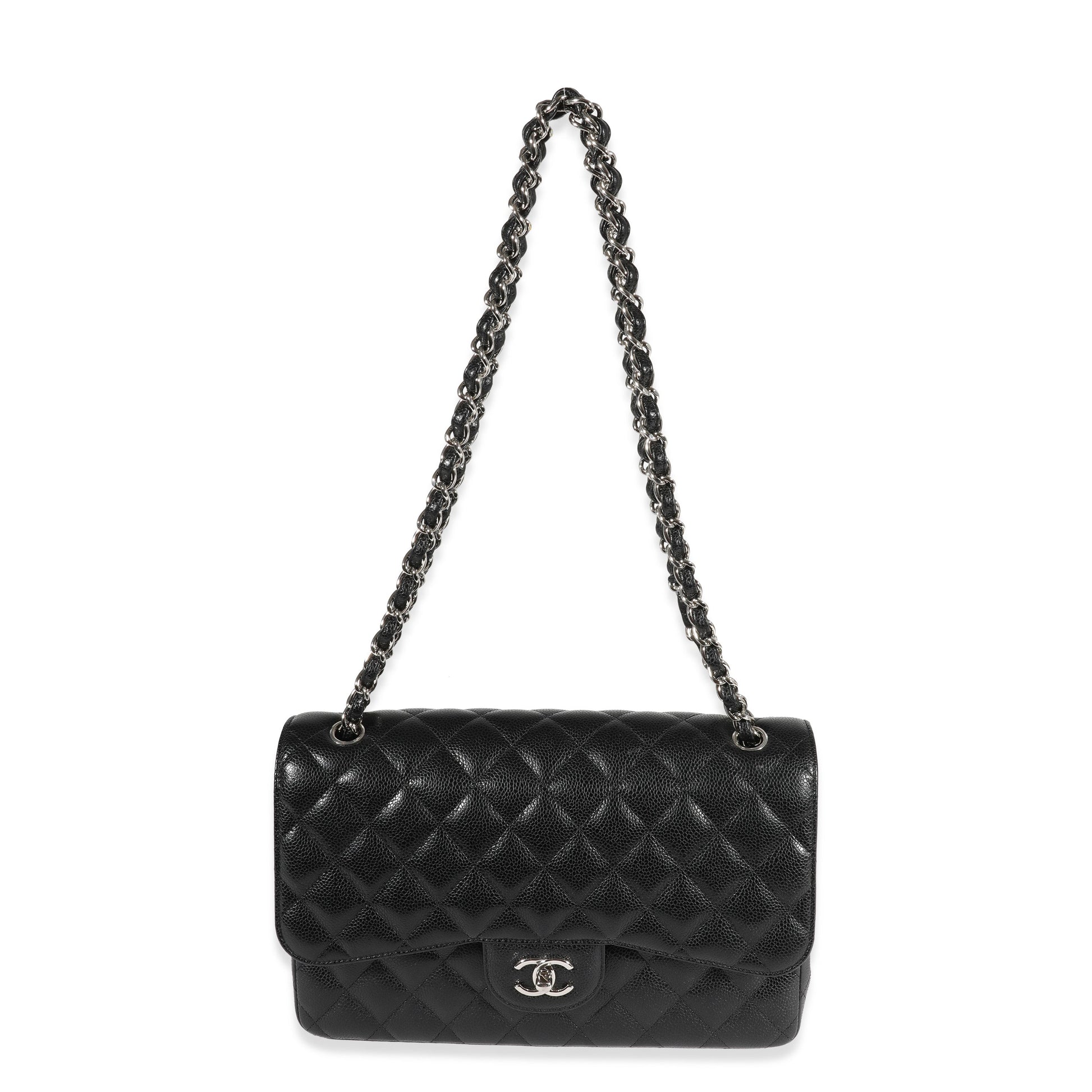 Chanel Black Quilted Caviar Jumbo Classic Double Flap Bag