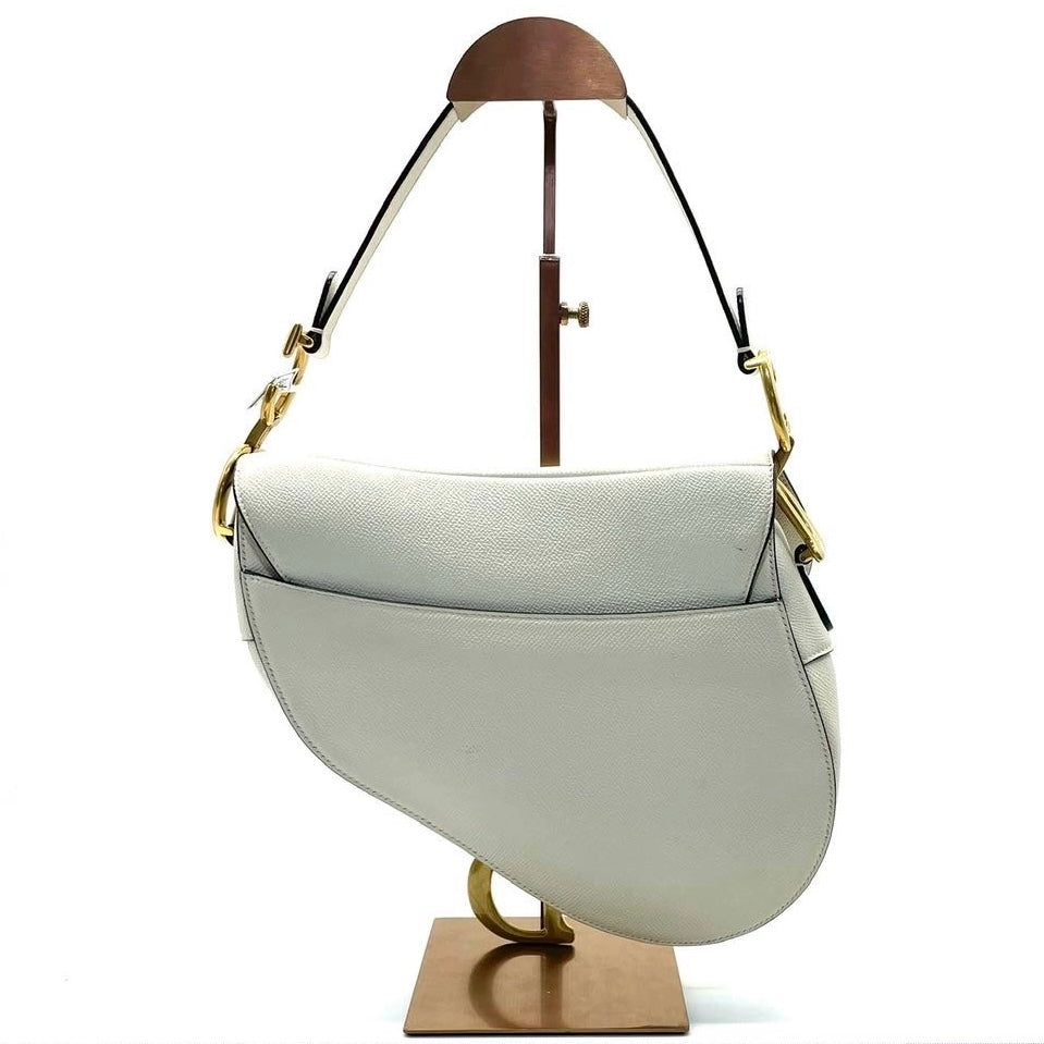 Dior Saddle White Medium Grained Leather Handbag