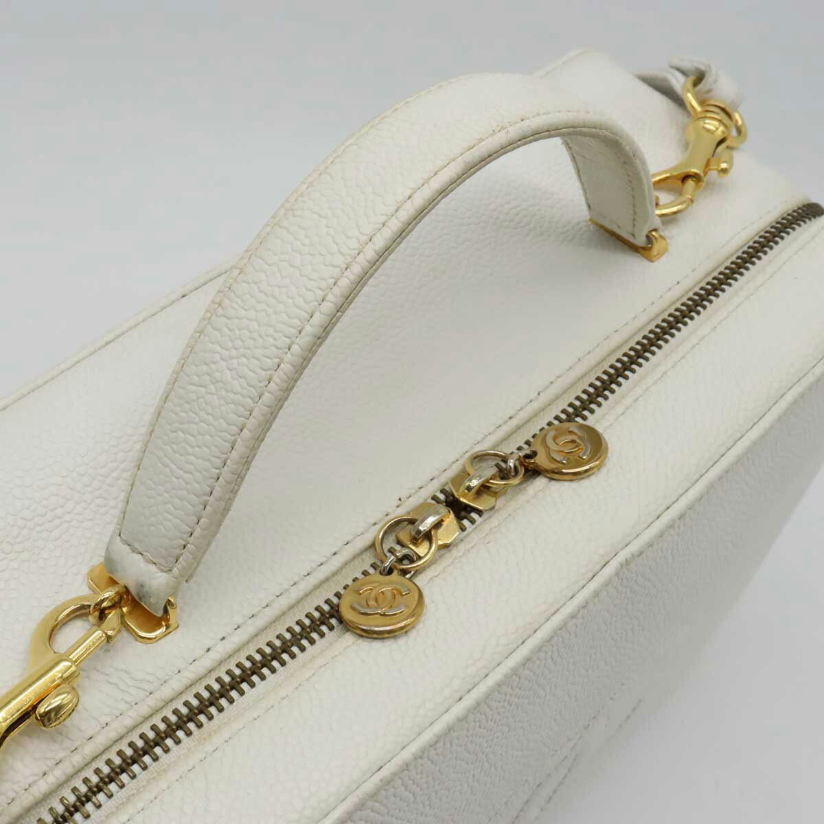 Chanel Caviar Skin Coco 2way Handbag White A11265