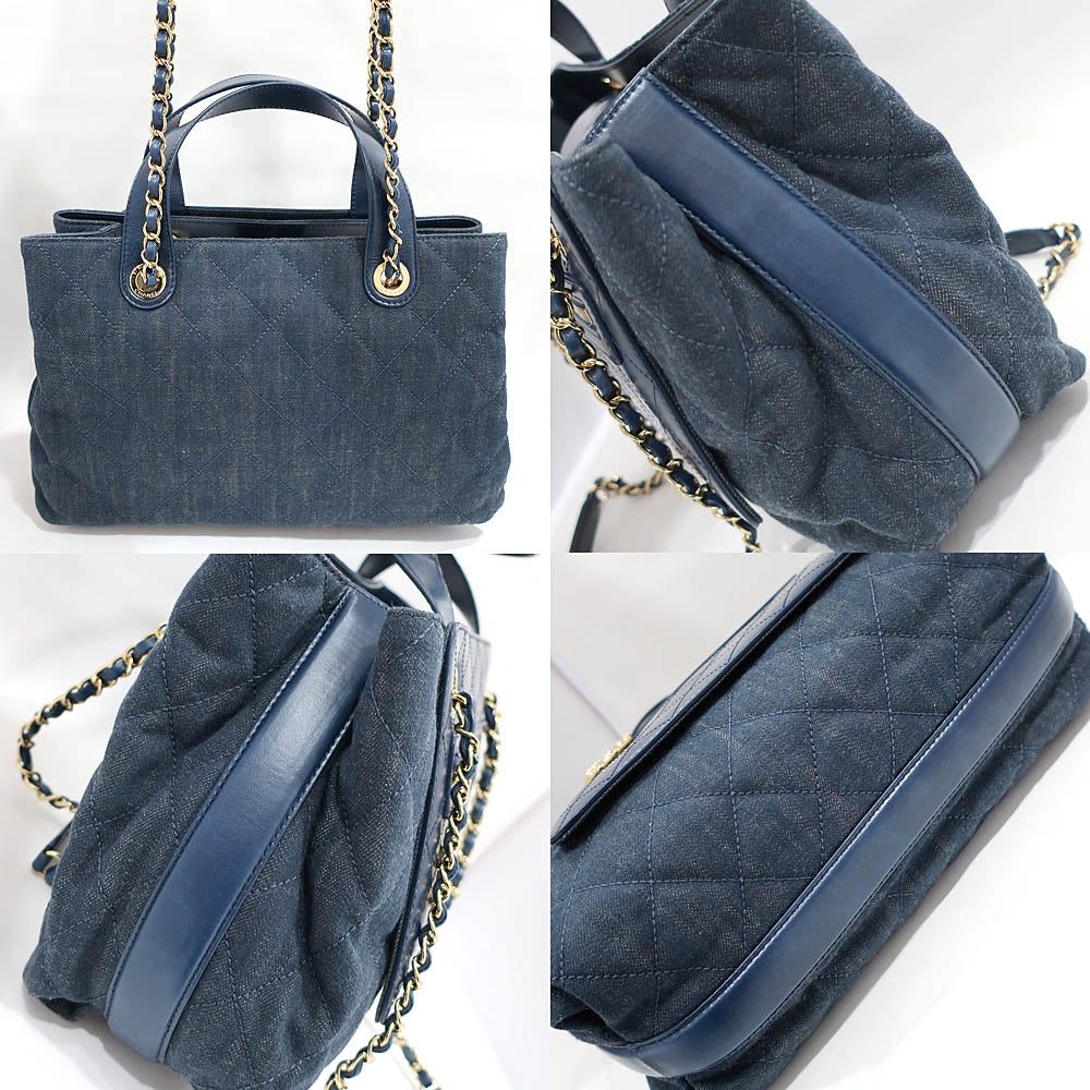 CHANEL Bag Matrasse A93559 Denim/Leather Blue G CC Mark 2WAY Hand/Chain Shoulder Woman 23rd /8-digit Certificate Box