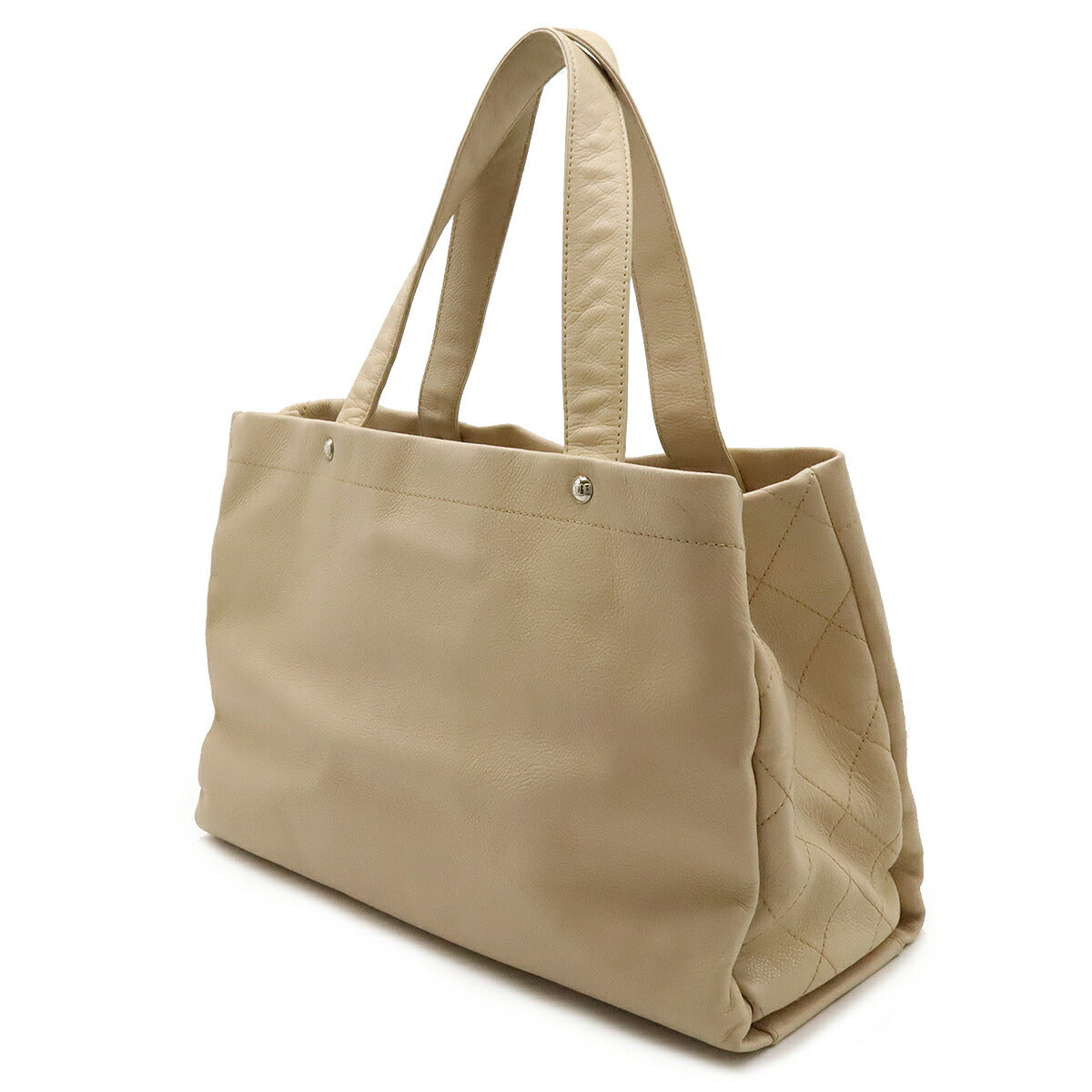 Chanel Caviar Skin Coco 2way Tote Bag Light Beige Silver Hardware