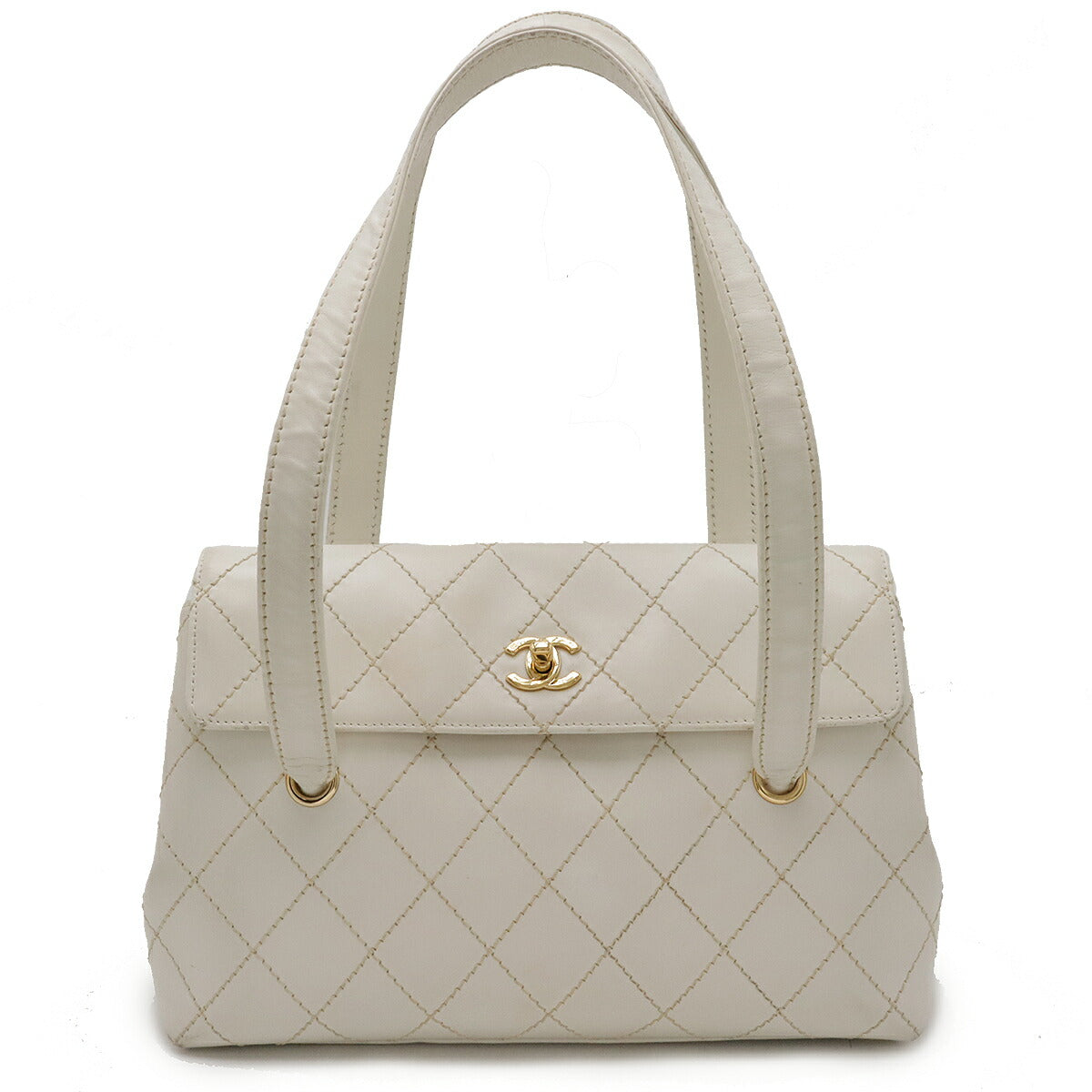 Chanel Leather Wild Stitch Coco 2way Bag White