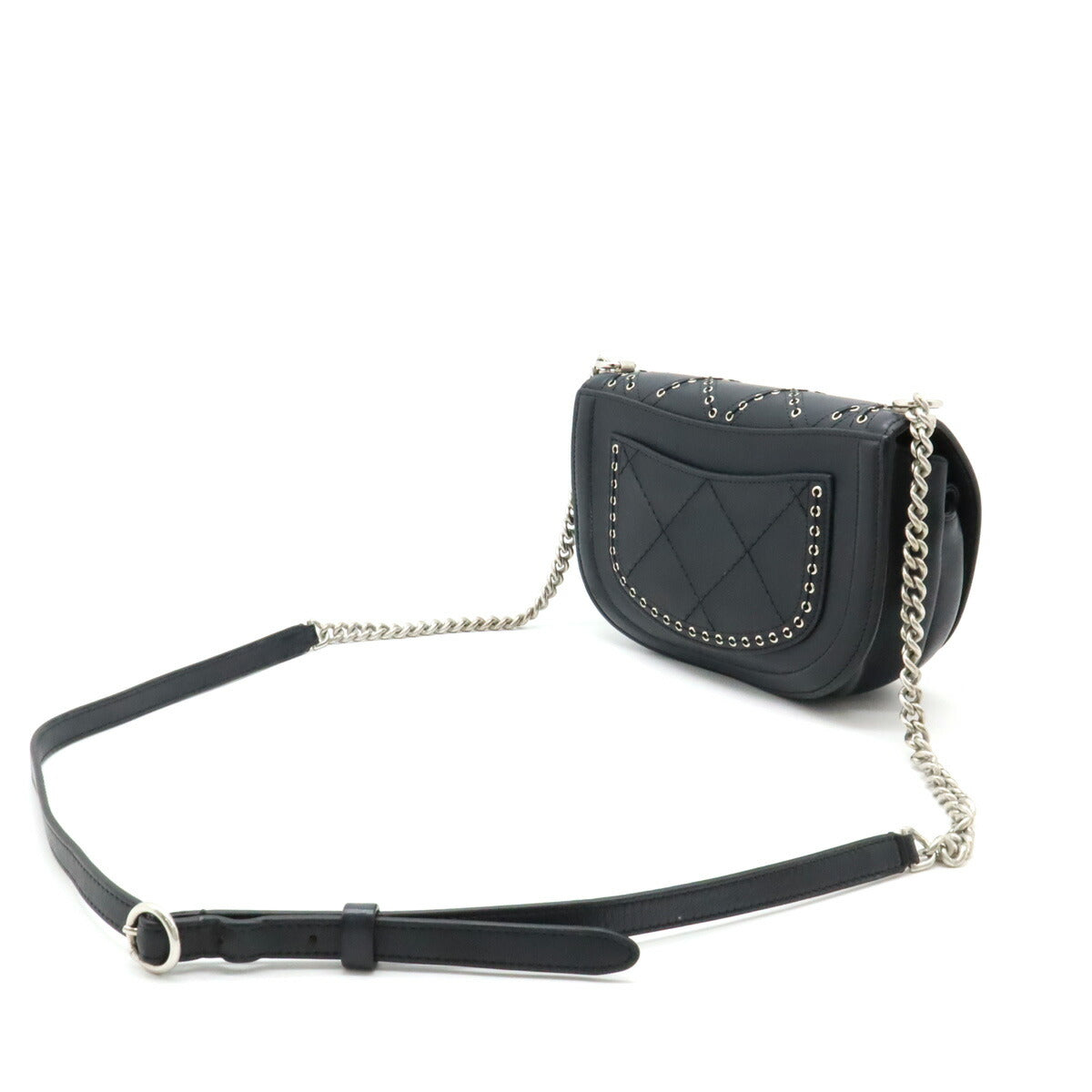 Chanel Leather Coco Eyelet Coco Round Mini Chain Shoulder Bag A69993