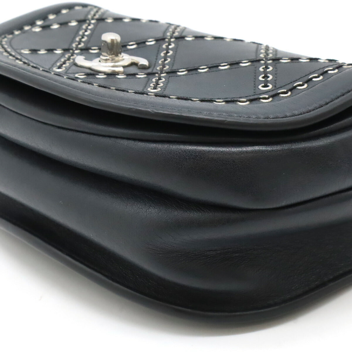 Chanel Leather Coco Eyelet Coco Round Mini Chain Shoulder Bag A69993