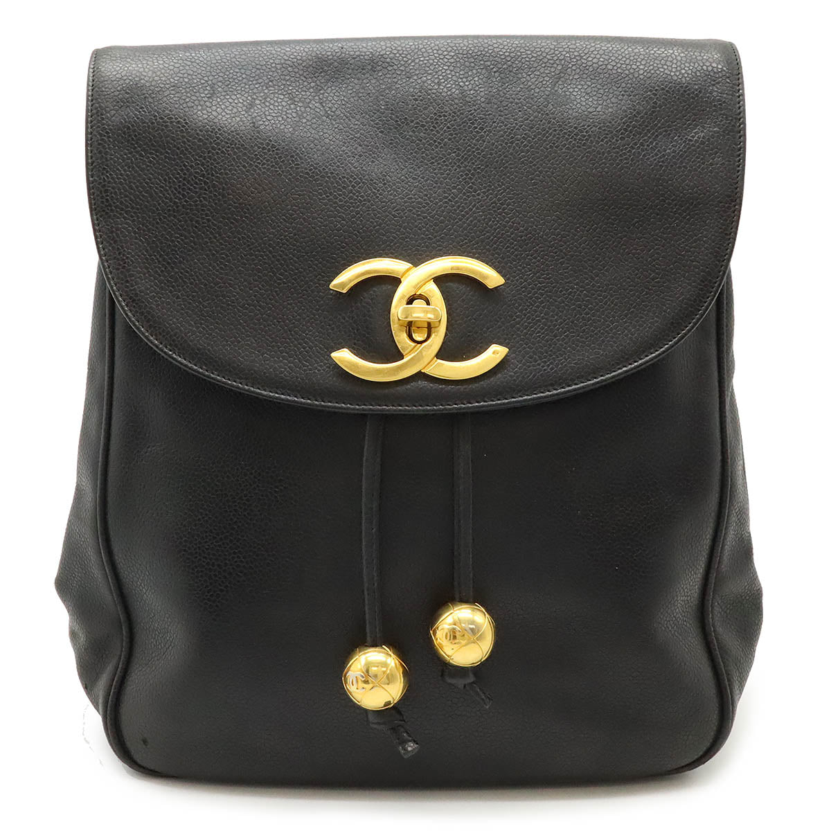 Chanel Caviar Skin Coco Ball Coco Drawstring Backpack Leather Black