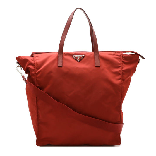 Prada Nylon Leather Triangle Logo 2way Tote Bag