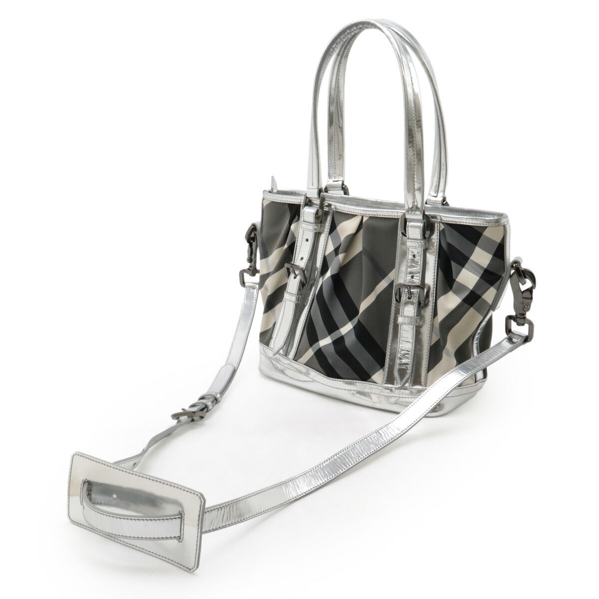 Burberry Beat Check Nylon Patent Leather 2way Tote Bag