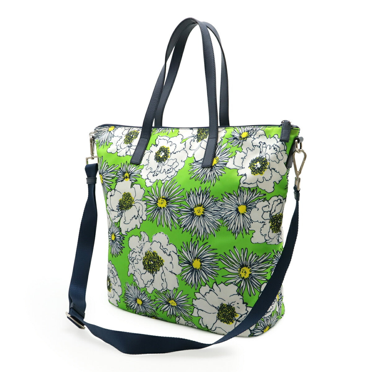 Prada 2way Flower Print Nylon Leather Tote Shoulder Bag