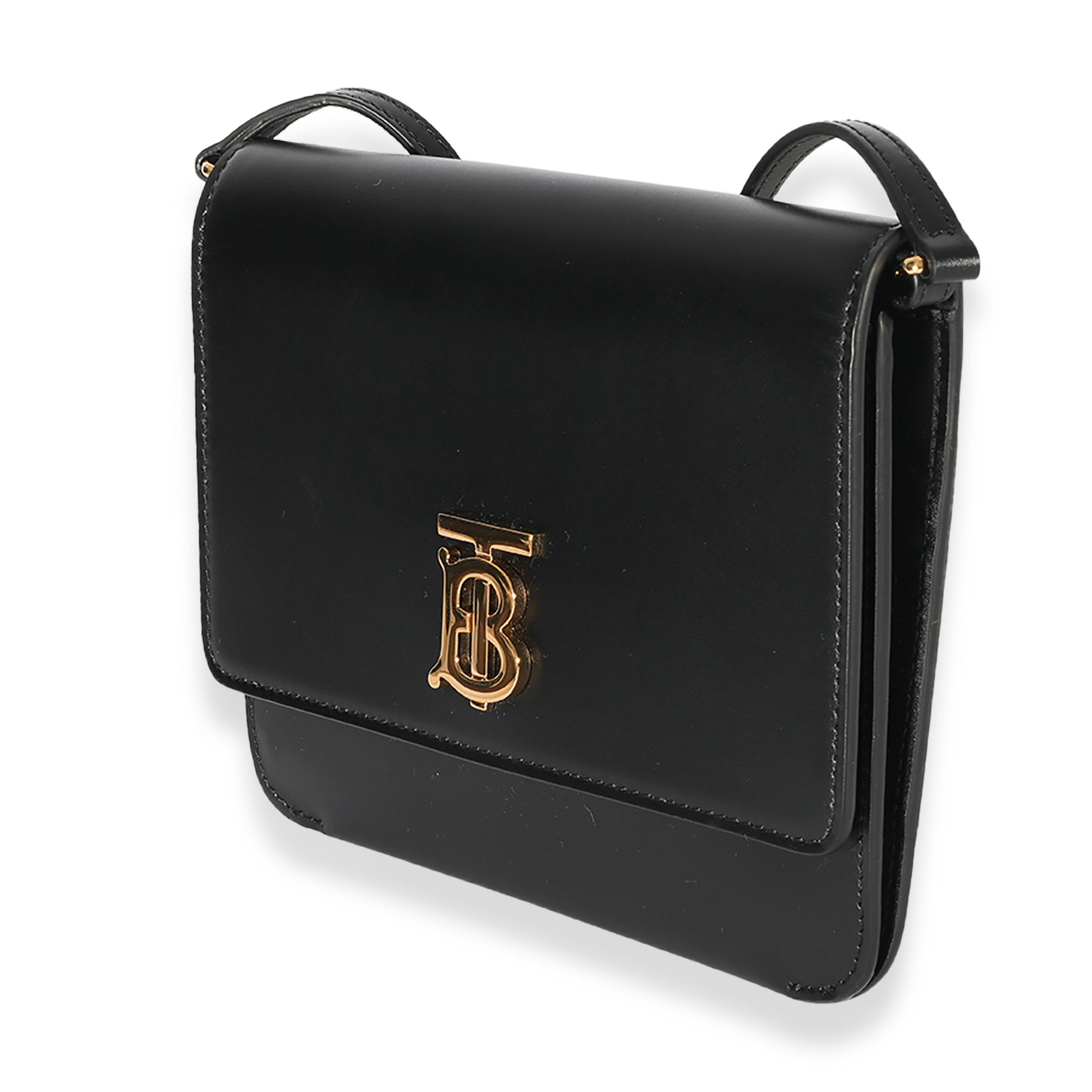 Burberry Black Smooth Leather TB Mini Flat Bag