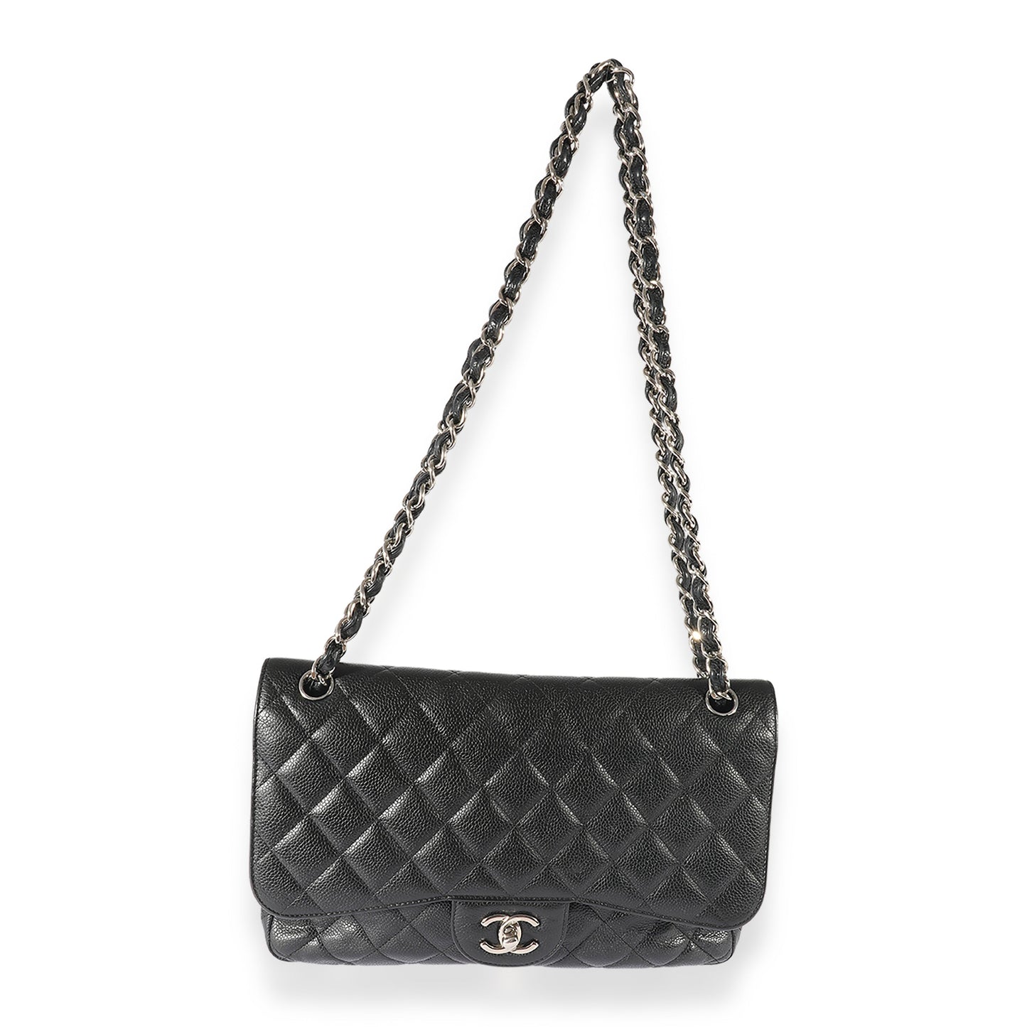 CHANEL Black Caviar Leather Jumbo Double Flap Bag