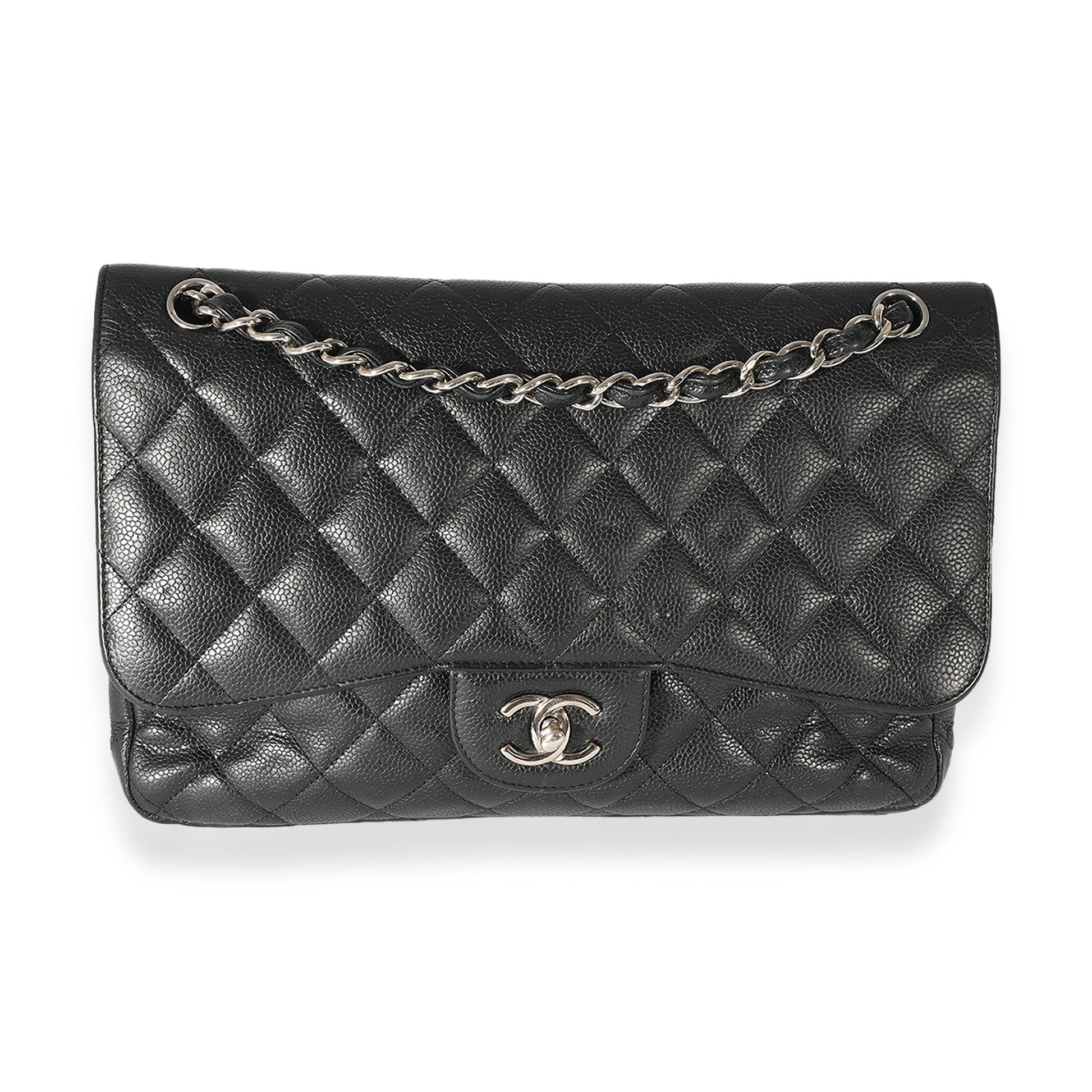 CHANEL Black Caviar Leather Jumbo Double Flap Bag