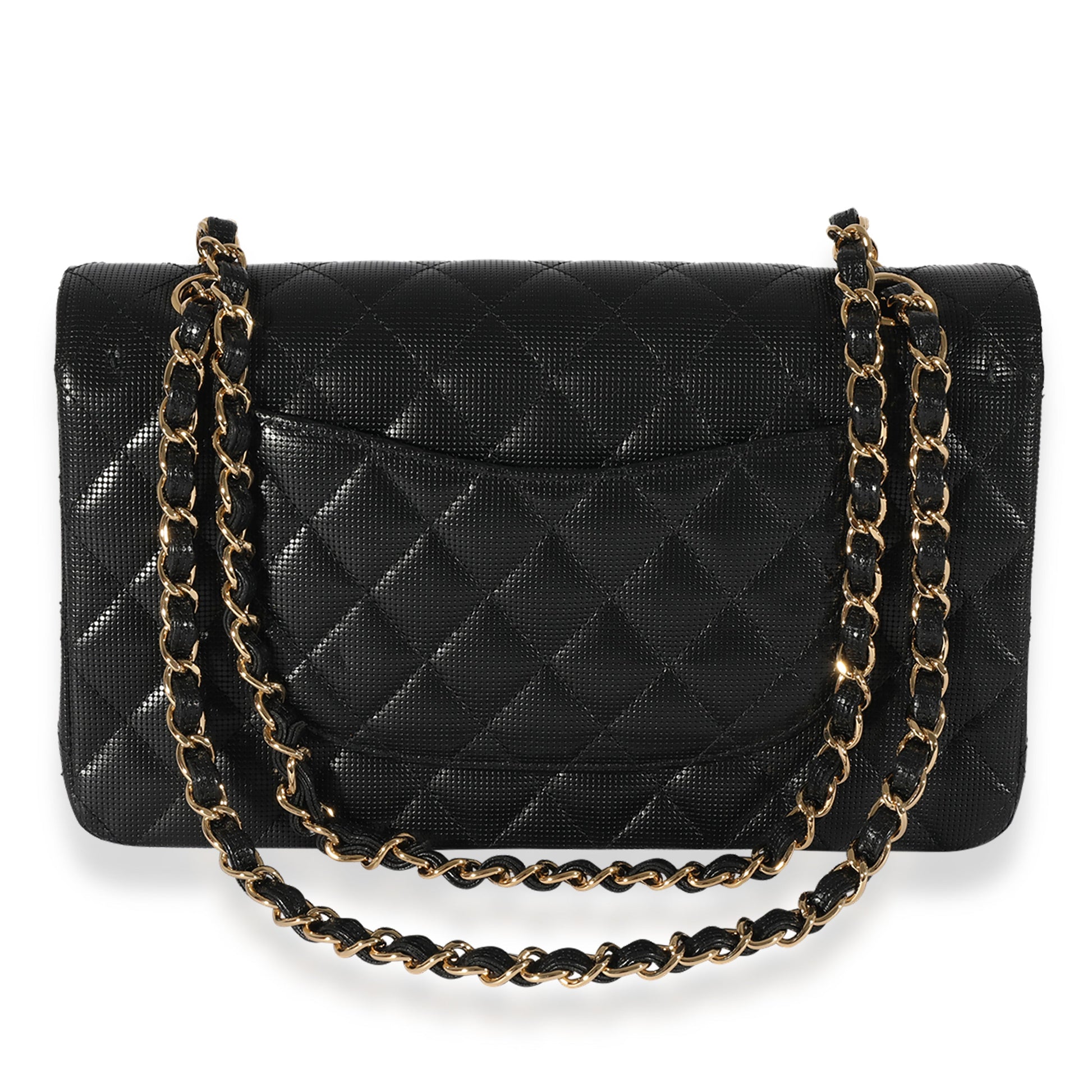 CHANEL Black Quilted Perforated Lambskin Medium Classic Double Flap Bag