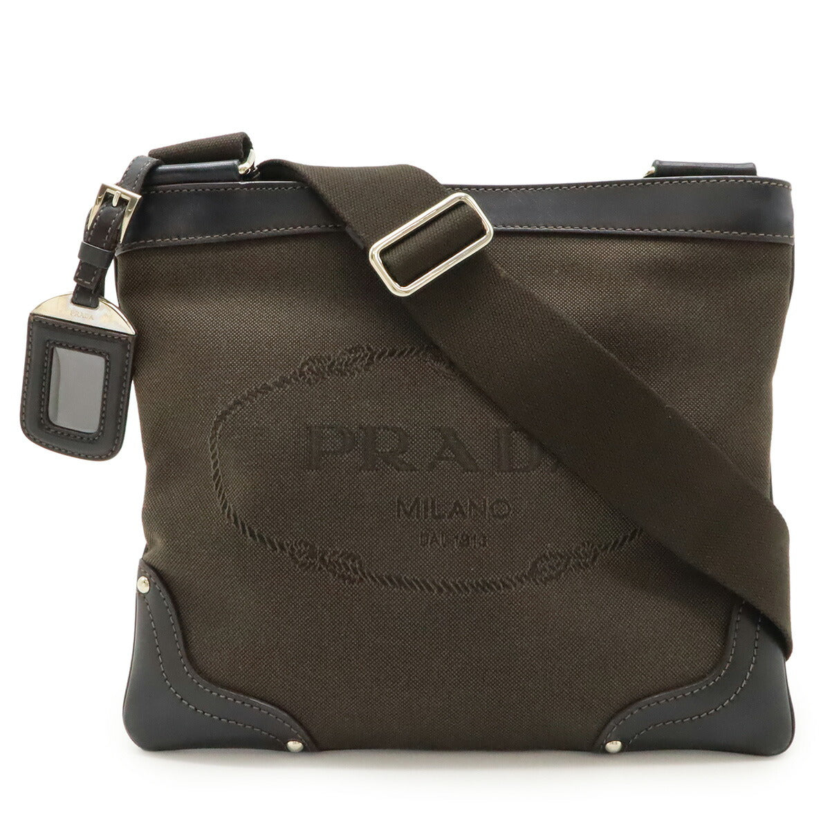 Prada Logo Jacquard Canvas Leather Shoulder Bag