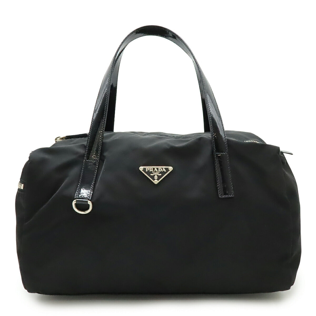 Prada Triangle Logo Nylon Patent Leather Handbag