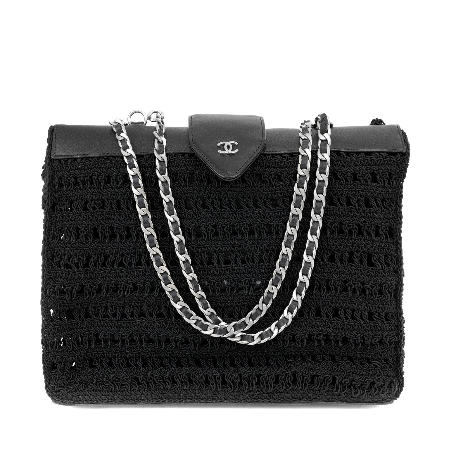 Chanel Black Crocheted Mini Tote with Silver Hardware