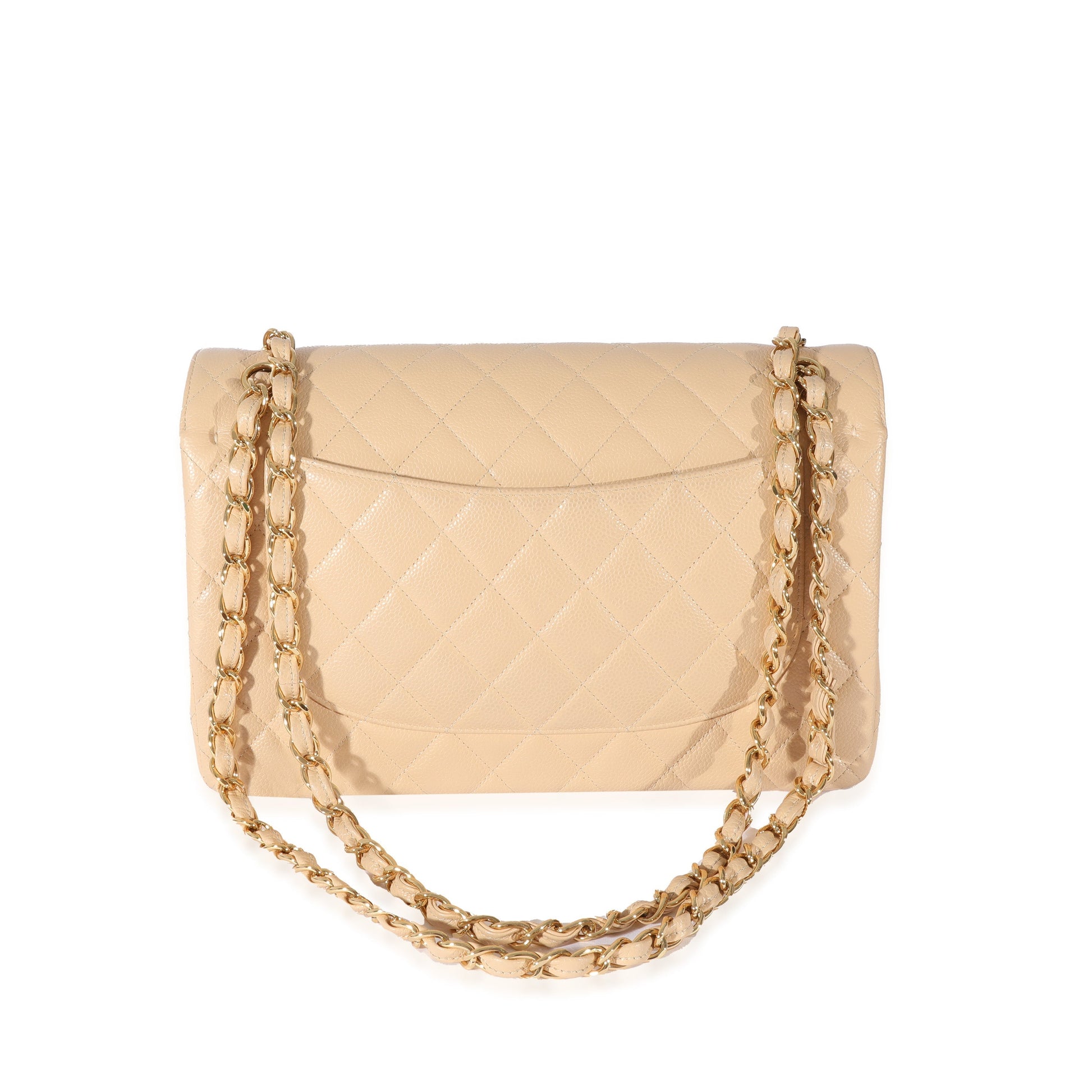 Chanel Beige Quilted Caviar Jumbo Classic Double Flap Bag