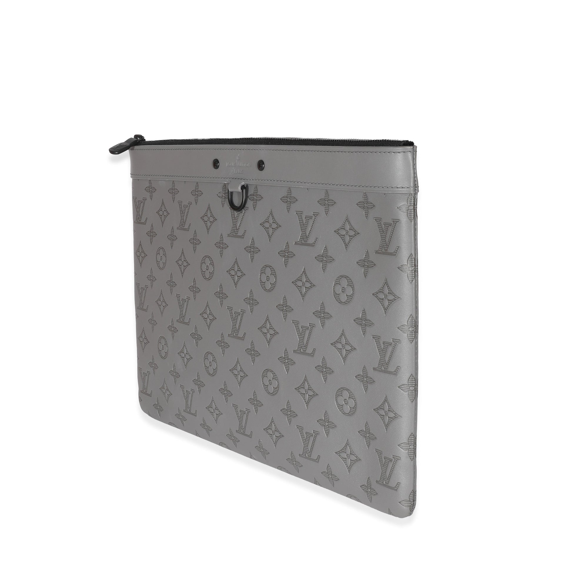 Luxury Women's Clutch Bag | Louis Vuitton Charcoal Grey Monogram Shadow Discovery Pouch GM