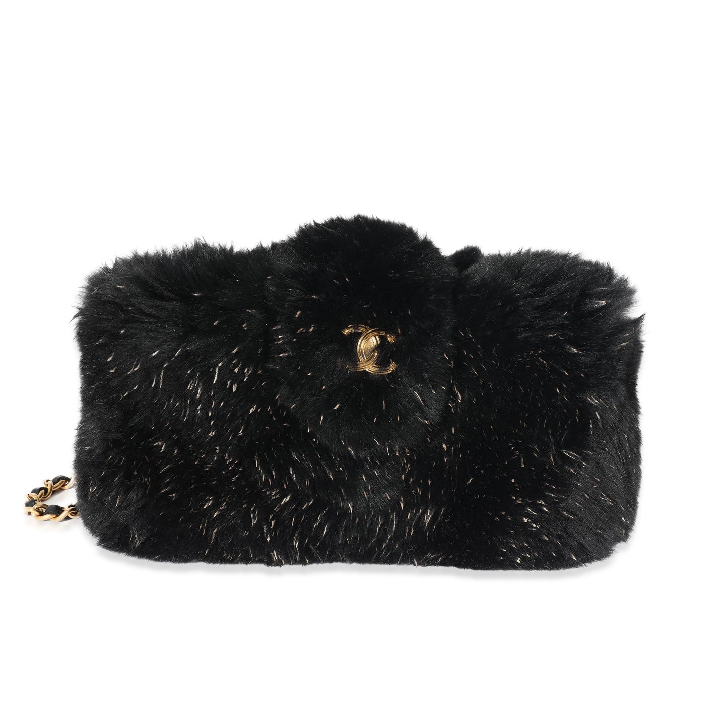 CHANEL CC Black Fur Chain Clutch
