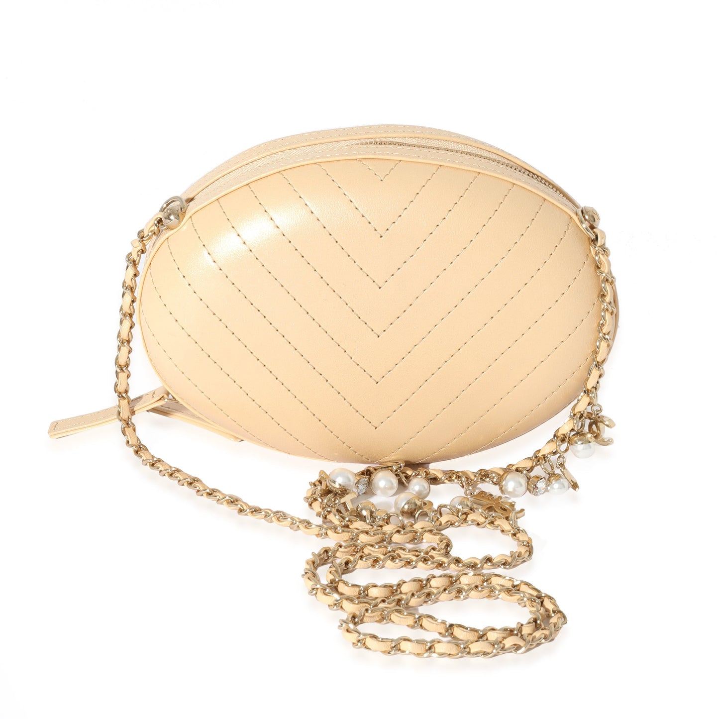 CHANEL Beige Chevron Leather City Evening Box Bag