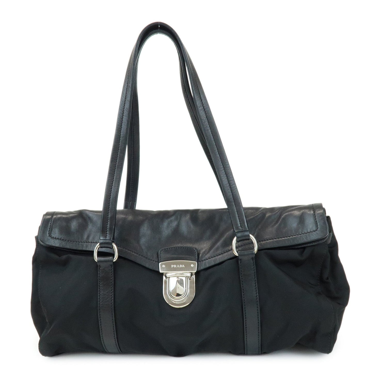 PRADA Triangle Logo Nylon Nappa Leather Shoulder Bag Black BR2613