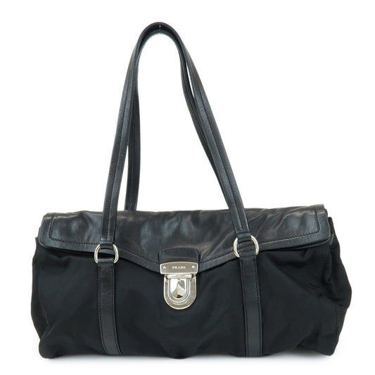 PRADA Triangle Logo Nylon Nappa Leather Shoulder Bag Black BR2613