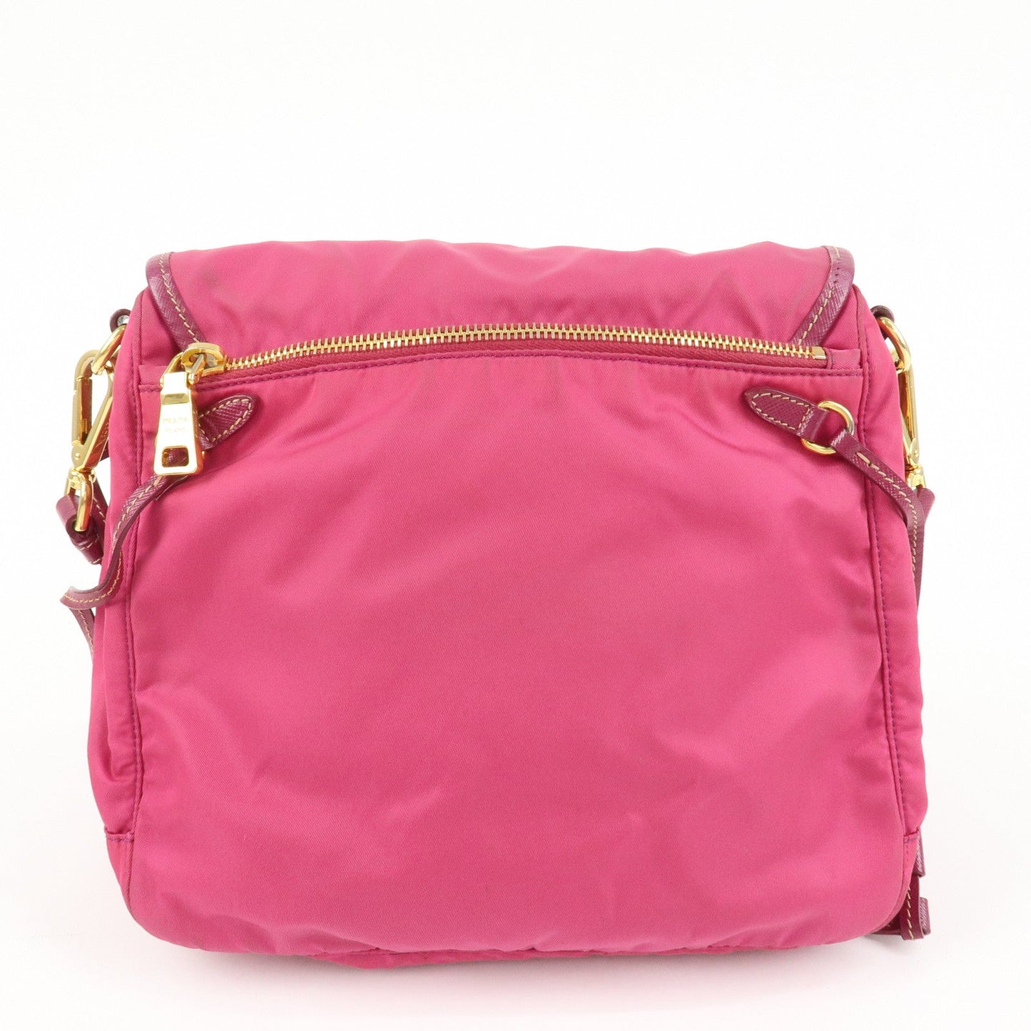 PRADA Nylon Saffiano Leather Flap Messenger Shoulder Bag Pink BT0697