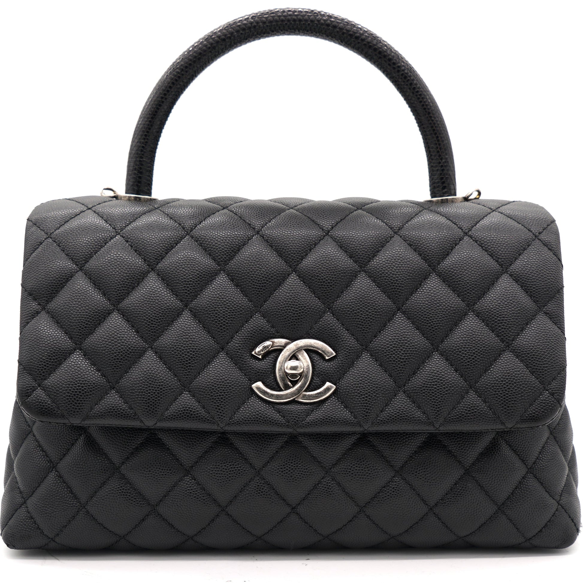 Chanel Black Caviar Leather Medium Coco Top Handle Bag