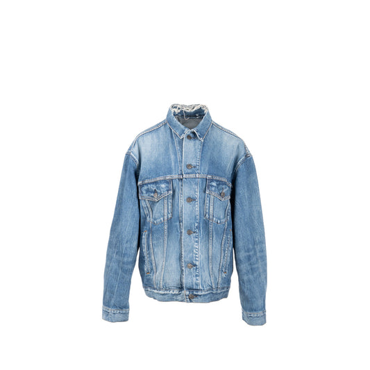 Balenciaga Size 38 Oversized Back Logo Denim Jacket Cotton Blue