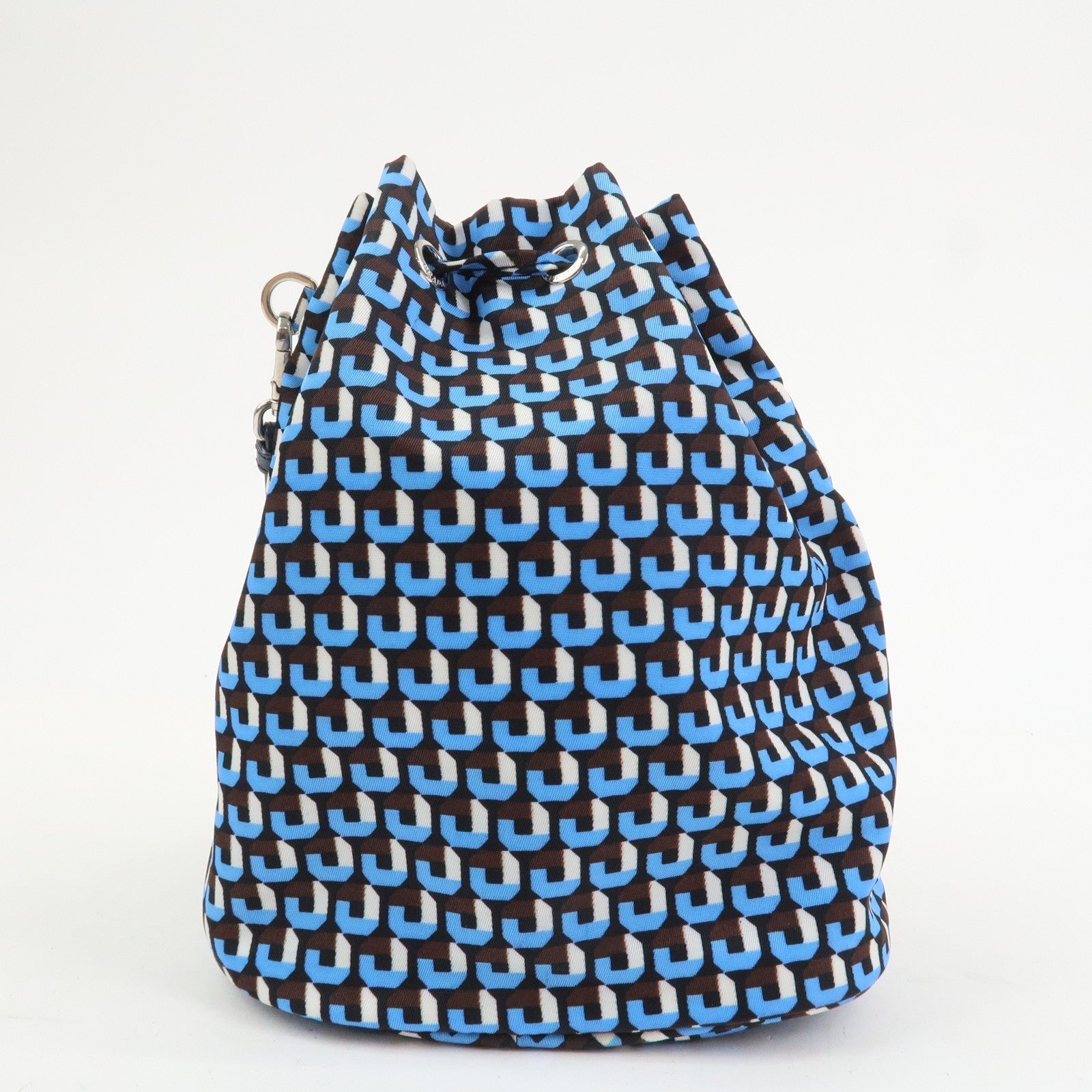 PRADA Triangle Logo Nylon Leather Drawstring Bag Wristlet 1NE369