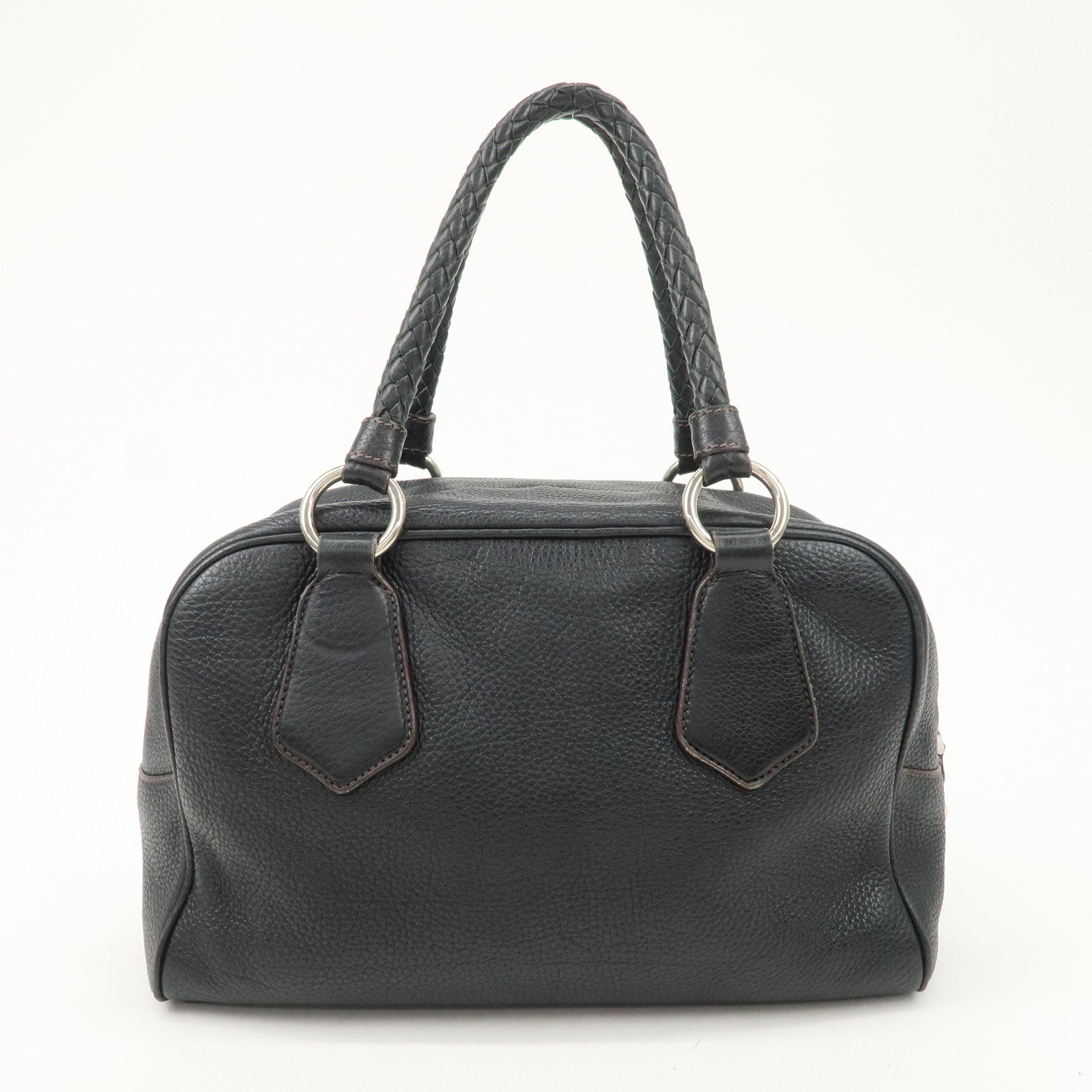 PRADA Logo Leather Hand Bag Mini Boston Bag Black BL0471